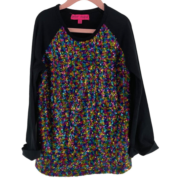 Betsey Johnson Girl's Size Large (12) Black/Multi-Colored Long-Sleeved Sequin Top