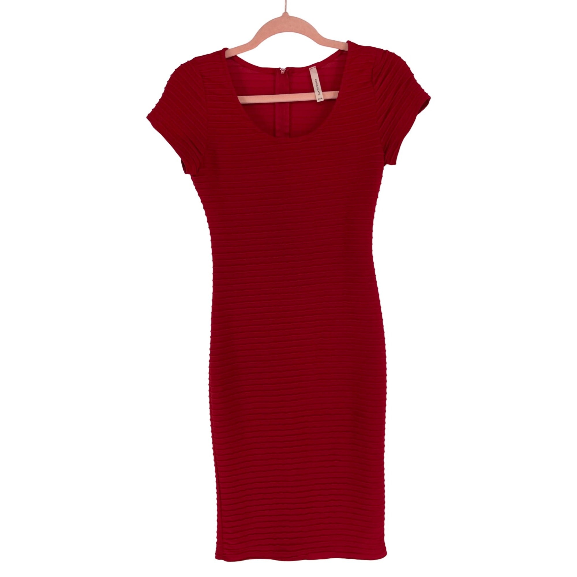 Chocolate Women's Size Small Red Short-Sleeved Pleated Ruffle Bodycon Dress