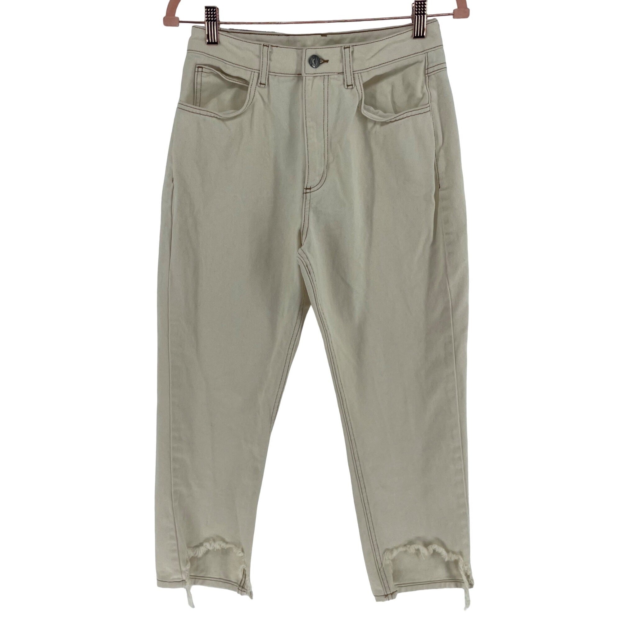 Reclaimed Vintage At ASOS Women's Size 27 Cream Denim Distressed Fringe Pants