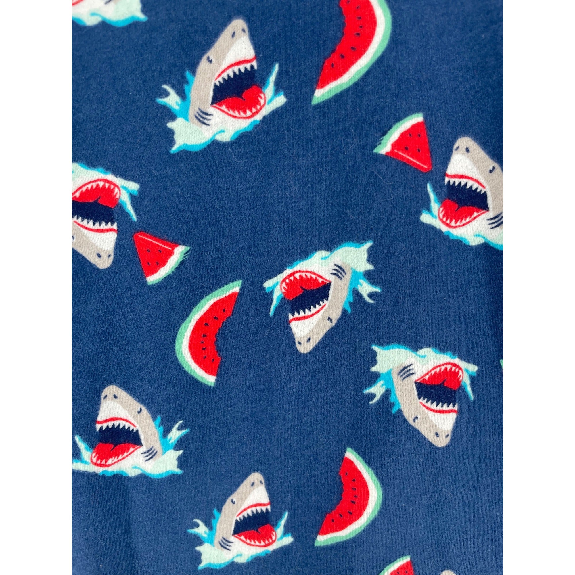 Old Navy Boy's Size Medium (Age 8) Blue, Green, Red, Grey & White Shark Print T-Shirt