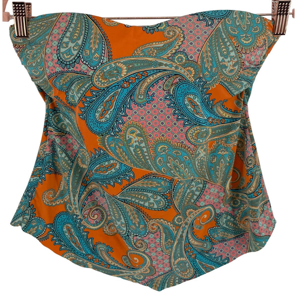 A.N.A Women's Size 8 Teal, Coral Pink & Orange Paisley Print Sleeveless Swimsuit Top