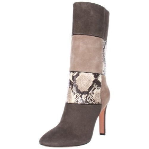 Jean-Michel Cazabat Designer Rosalba Brown & Tan Size 38 (7.5/8) Leather & Snakeskin 4" Heel Boot