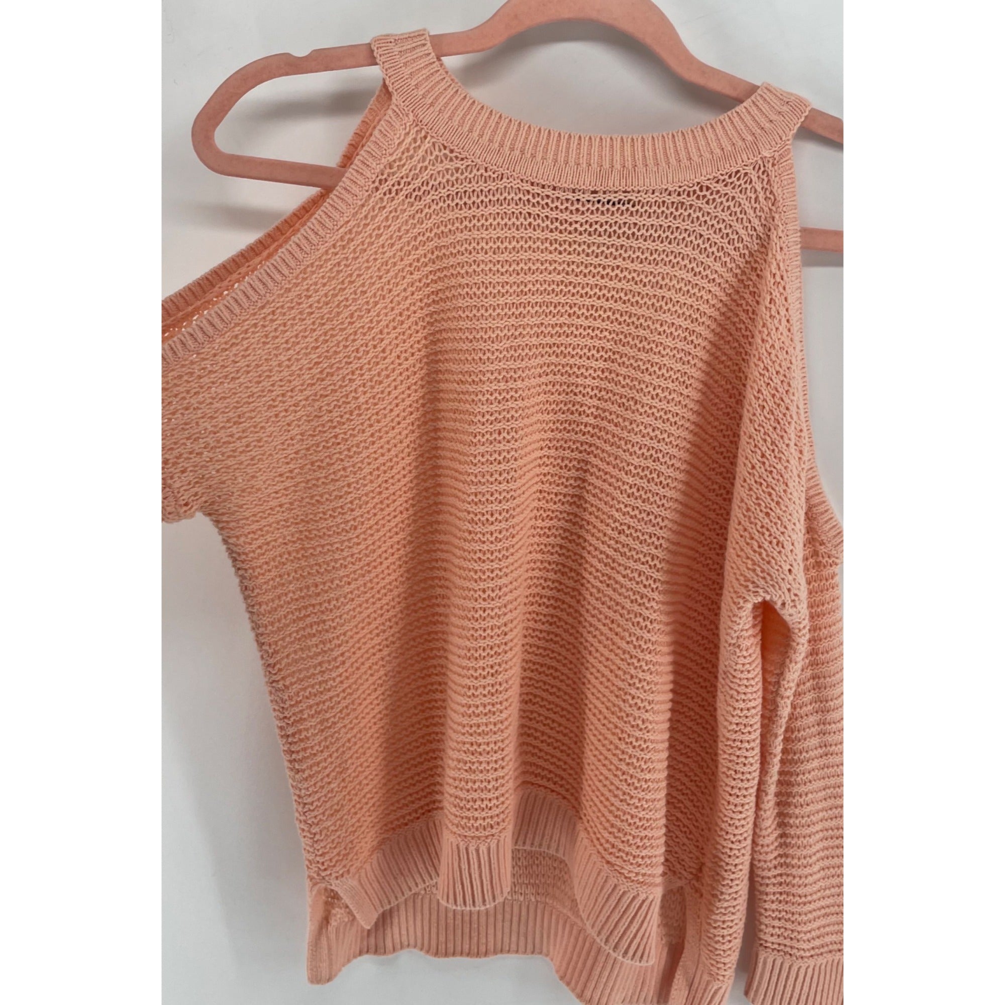 Express Women's Size XS Peach Cold Shoulder Sheer Knit Sweater