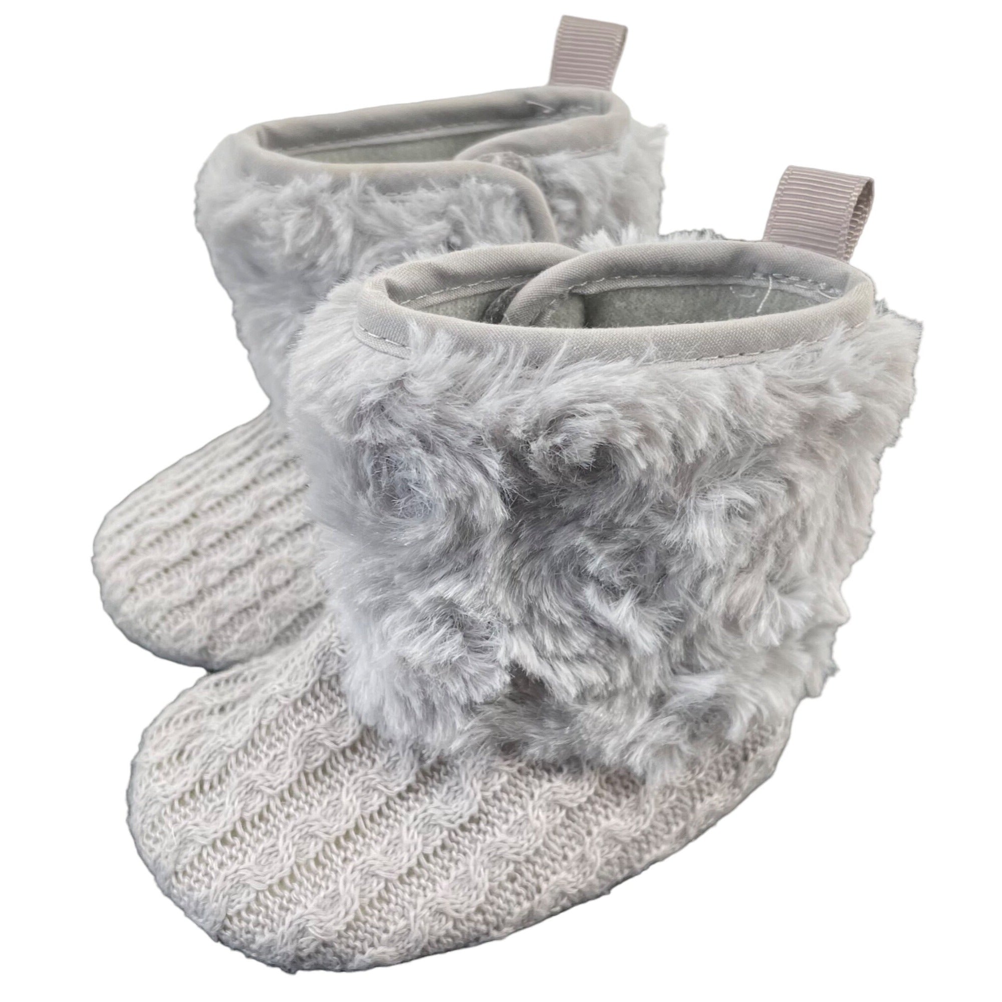 Stepping Stones Baby Girl's Size 3-6 Months Grey Faux Fur Trim Sweater Booties