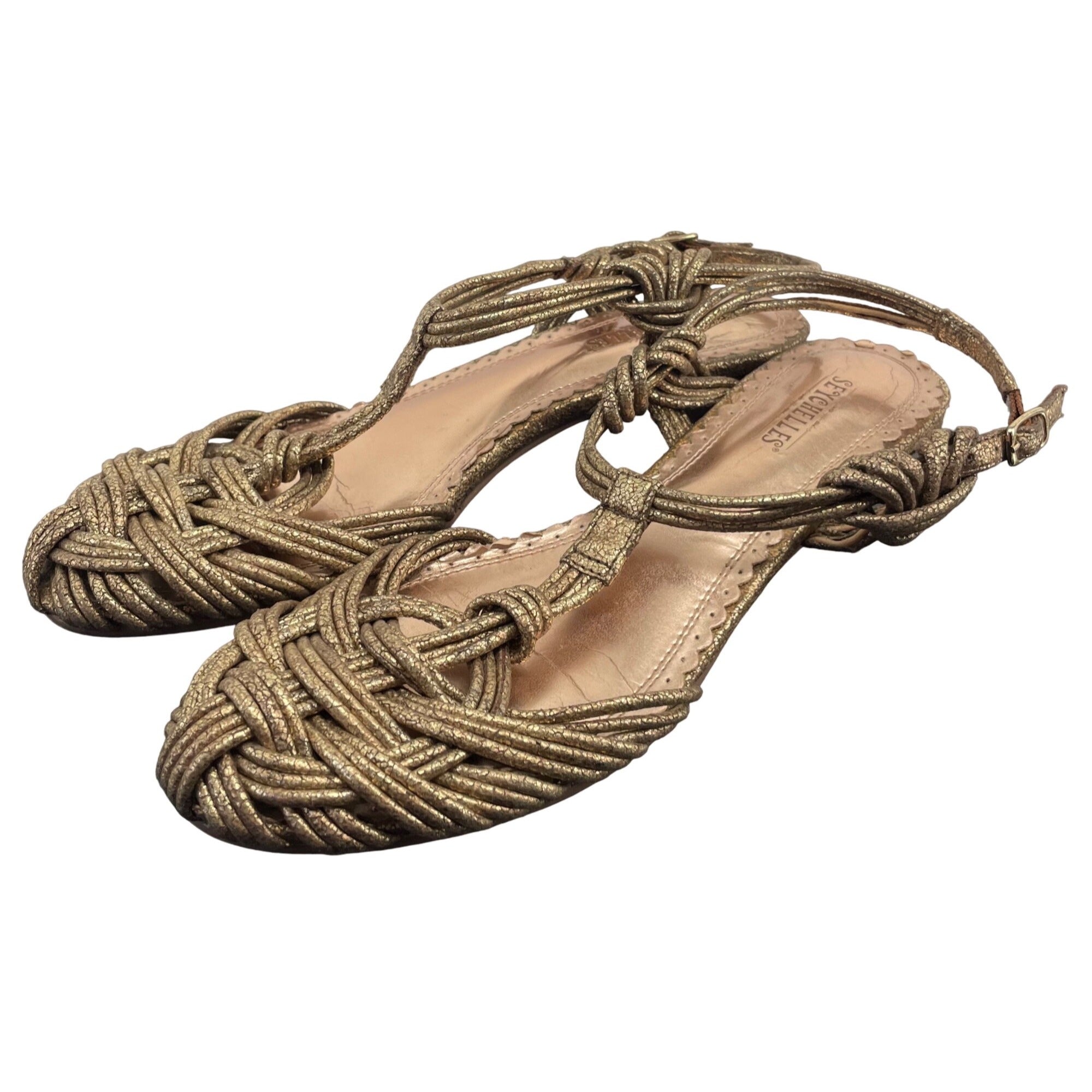 Seychelles Women's Size 6 Gold Leather 1" Heel Sandals