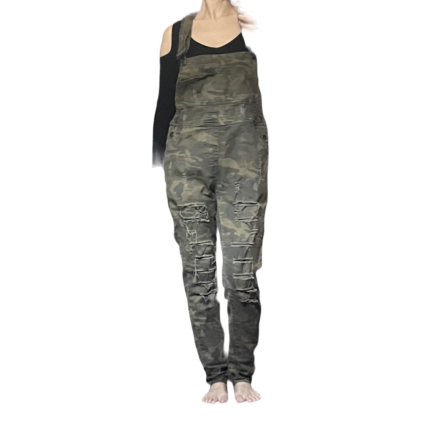 American Bazi Women's Size Large Army Green Military Skinny Distressed Dungarees/Overalls