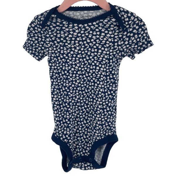 Carter's Baby Girl's Size 12M Navy, White & Coral Pink Floral Onesie