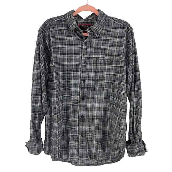 Woolly Dry Goods Men's Size Medium Navy/Grey Button-Down Flannel Shirt