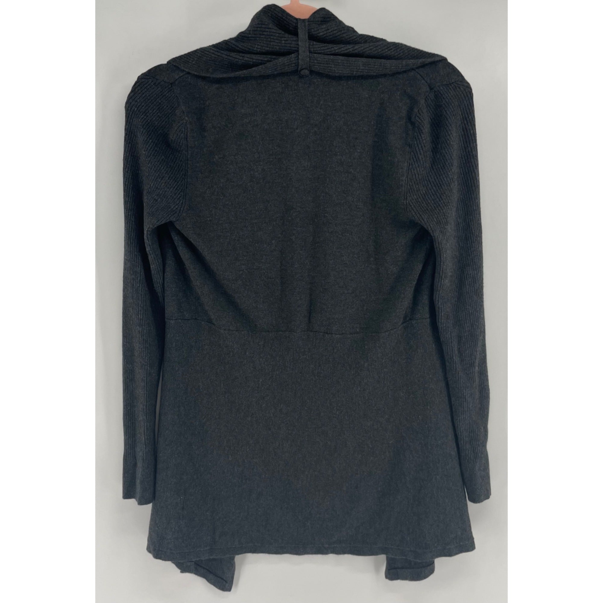 White House Black Market Women's Size XS Dark Grey Double-Breasted Swoop Neck Open Cardigan