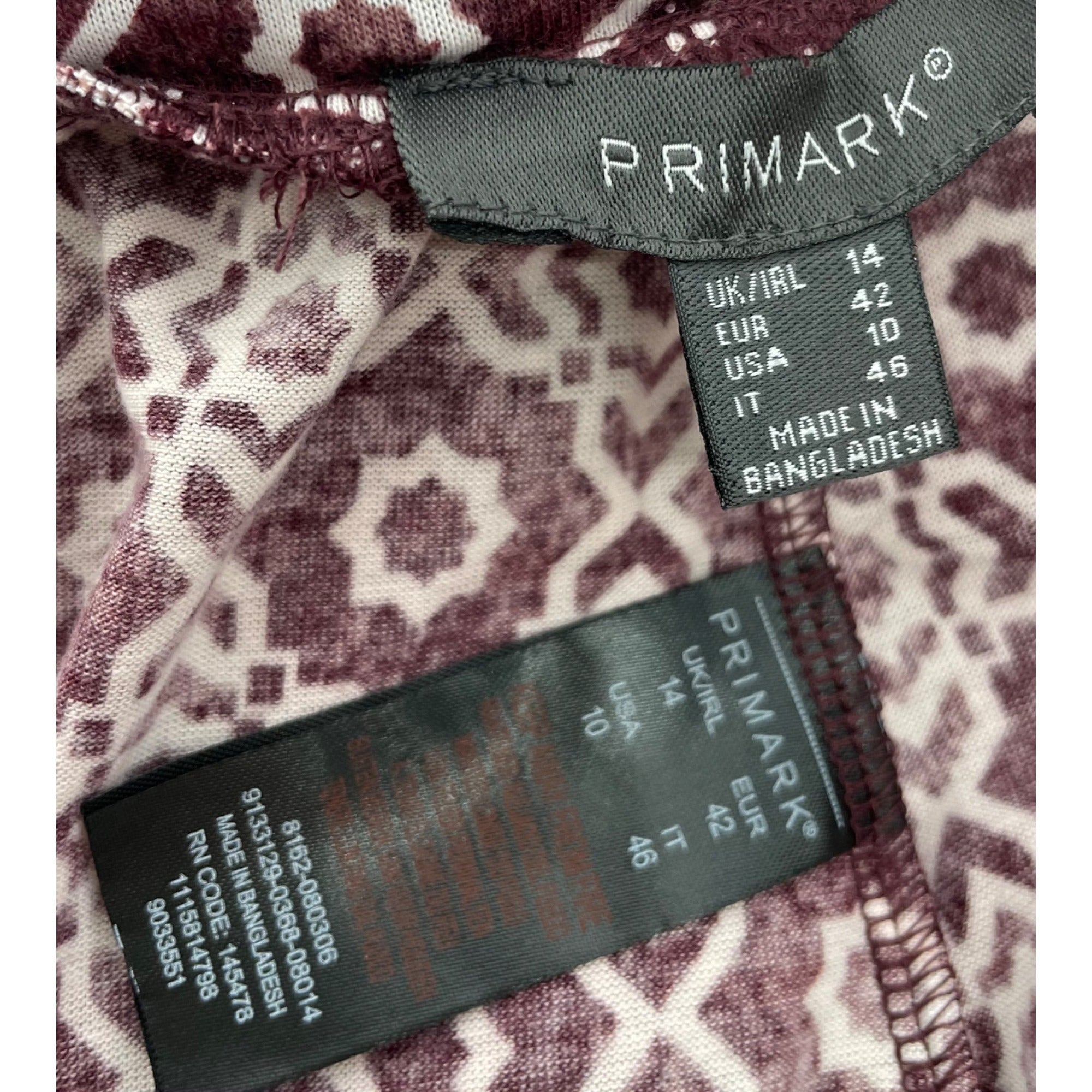 Primark Women's Size 10 Burgundy/White Elastic Stretch Band Drawstring Pants