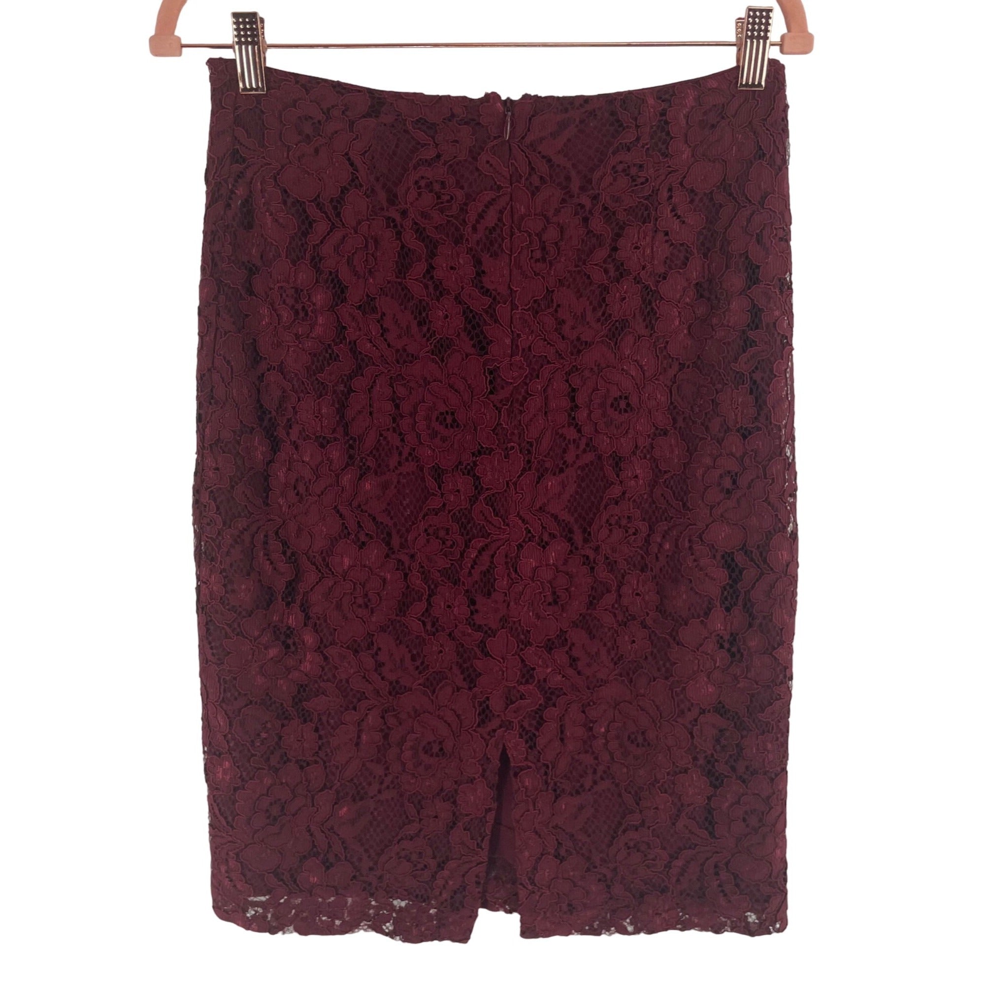 MNG Collection Women's Size Medium Maroon/Burgundy Lace Pencil Skirt