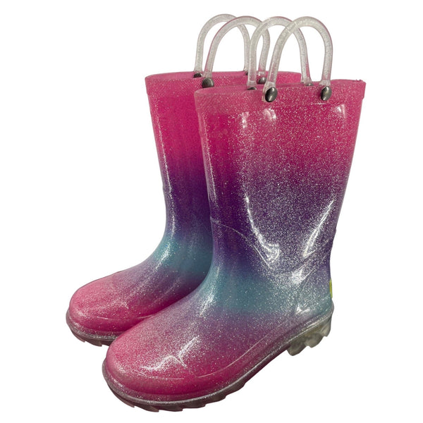 Western Chief Girl's Size 11 Pink, Aqua & Purple Sparkly Jelly Rainboots