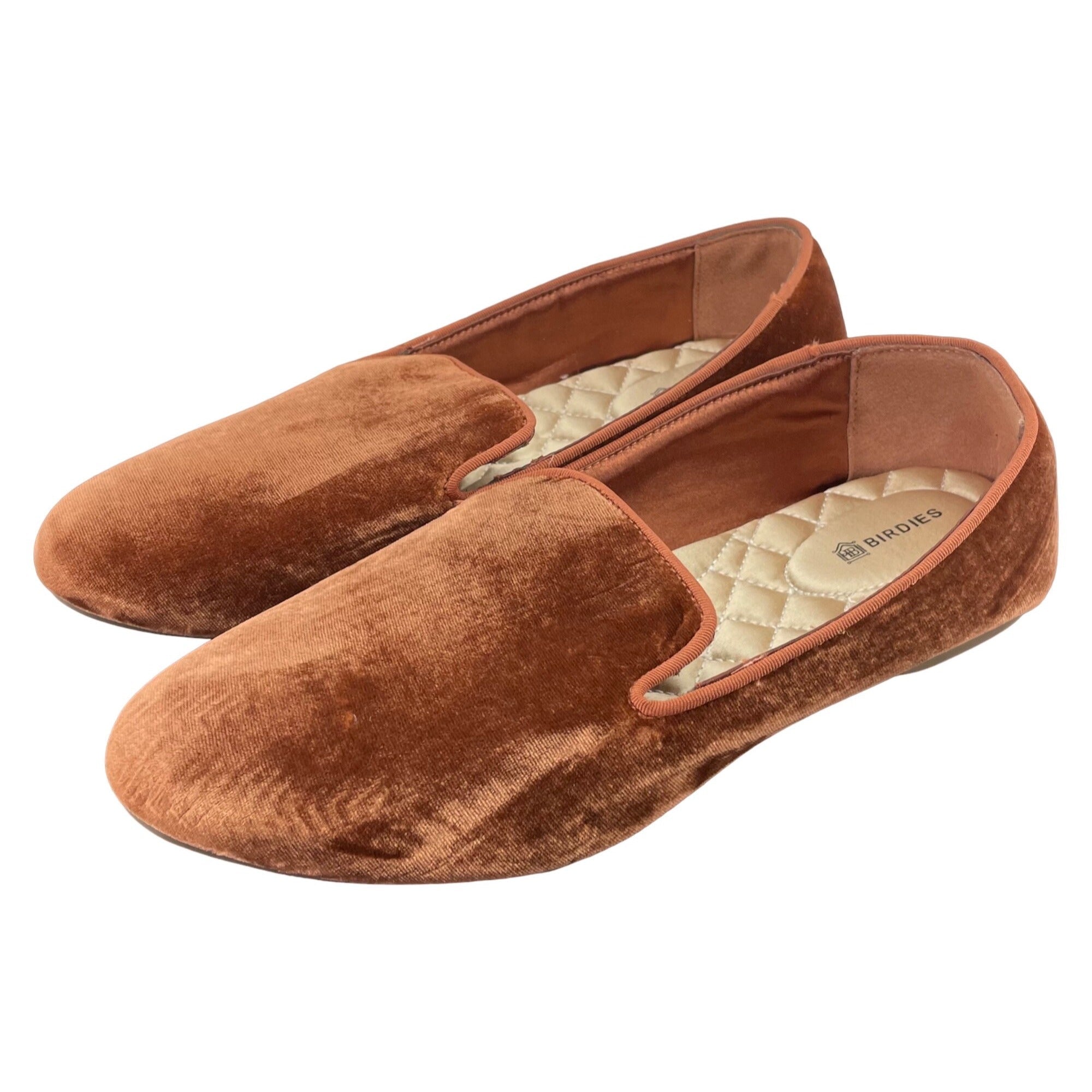 Birdies Women's Size 8 Burnt Orange & Gold Velvet & Satin Slippers