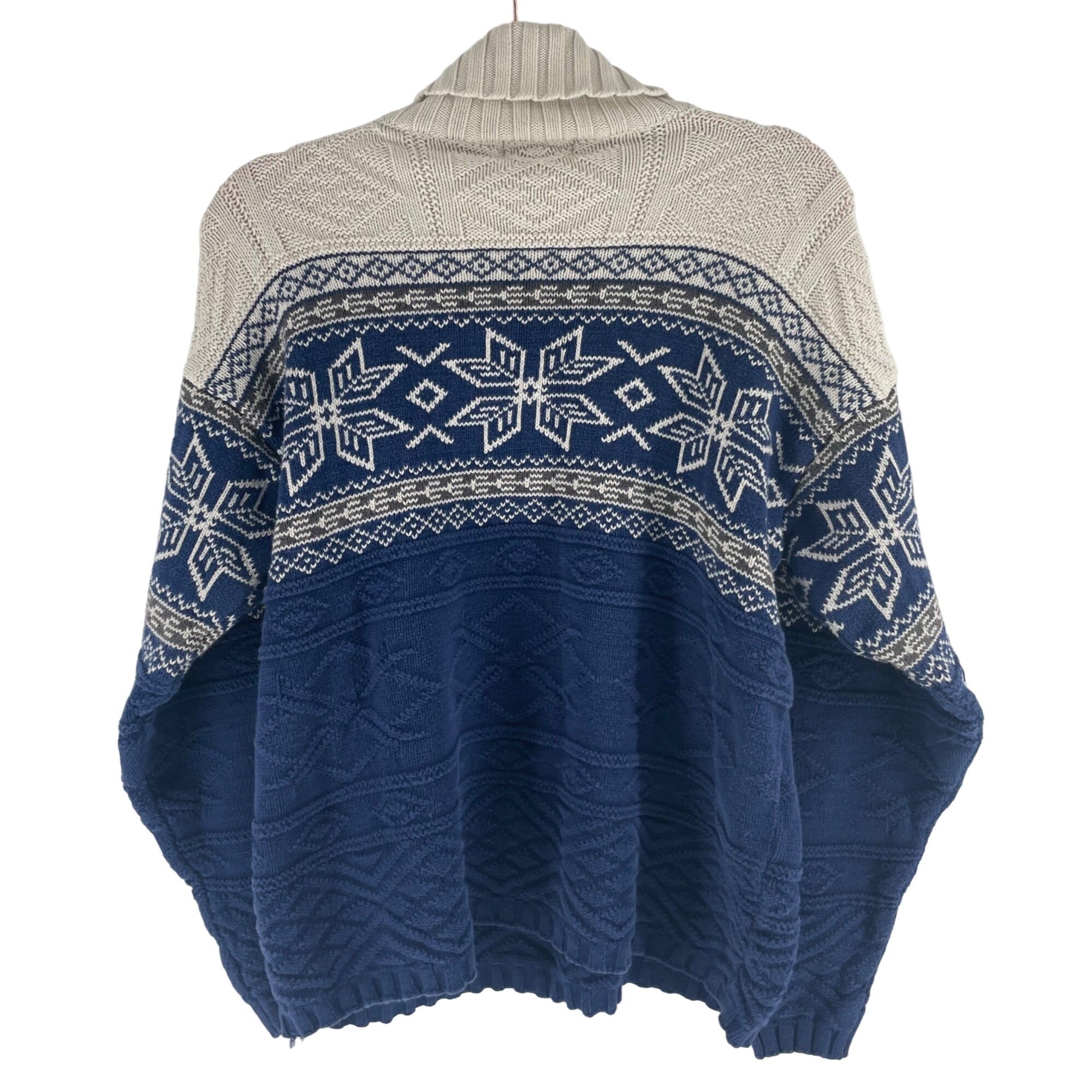 Aeropostale Men's Size large Blue, White & Grey Snowflake Print Cowl Neck Sweater