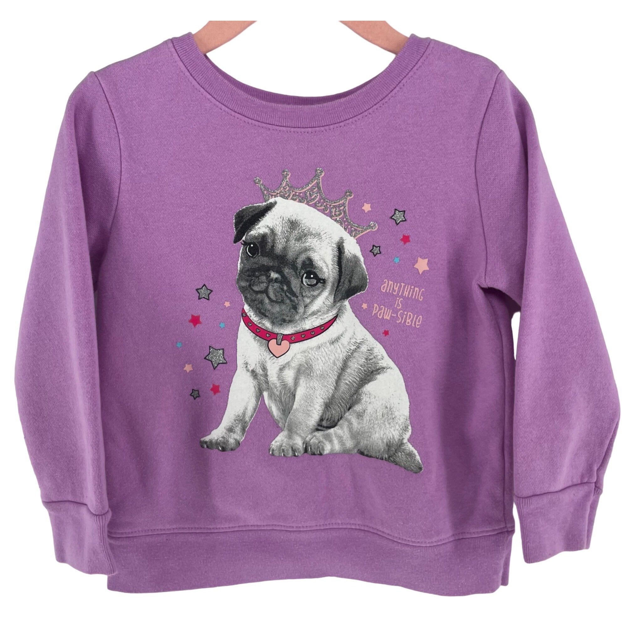 Garanimals Girl's 2 Toddler Light Purple/Multi-Colored Graphic Pug Sweatshirt