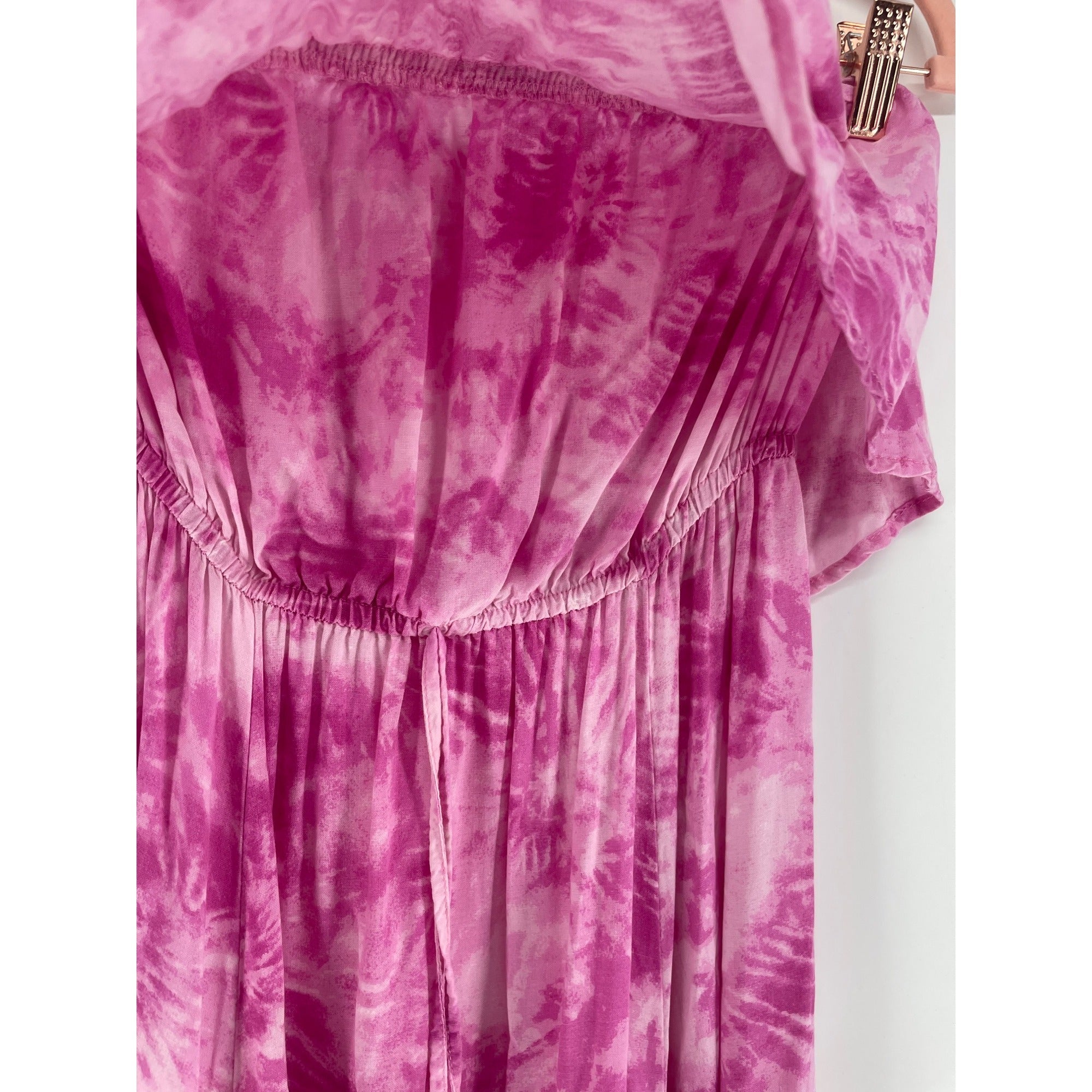 Japna Women's Size Medium Strapless Fuchsia/Pink Tie Die Maxi Dress W/ Drawstring Waist