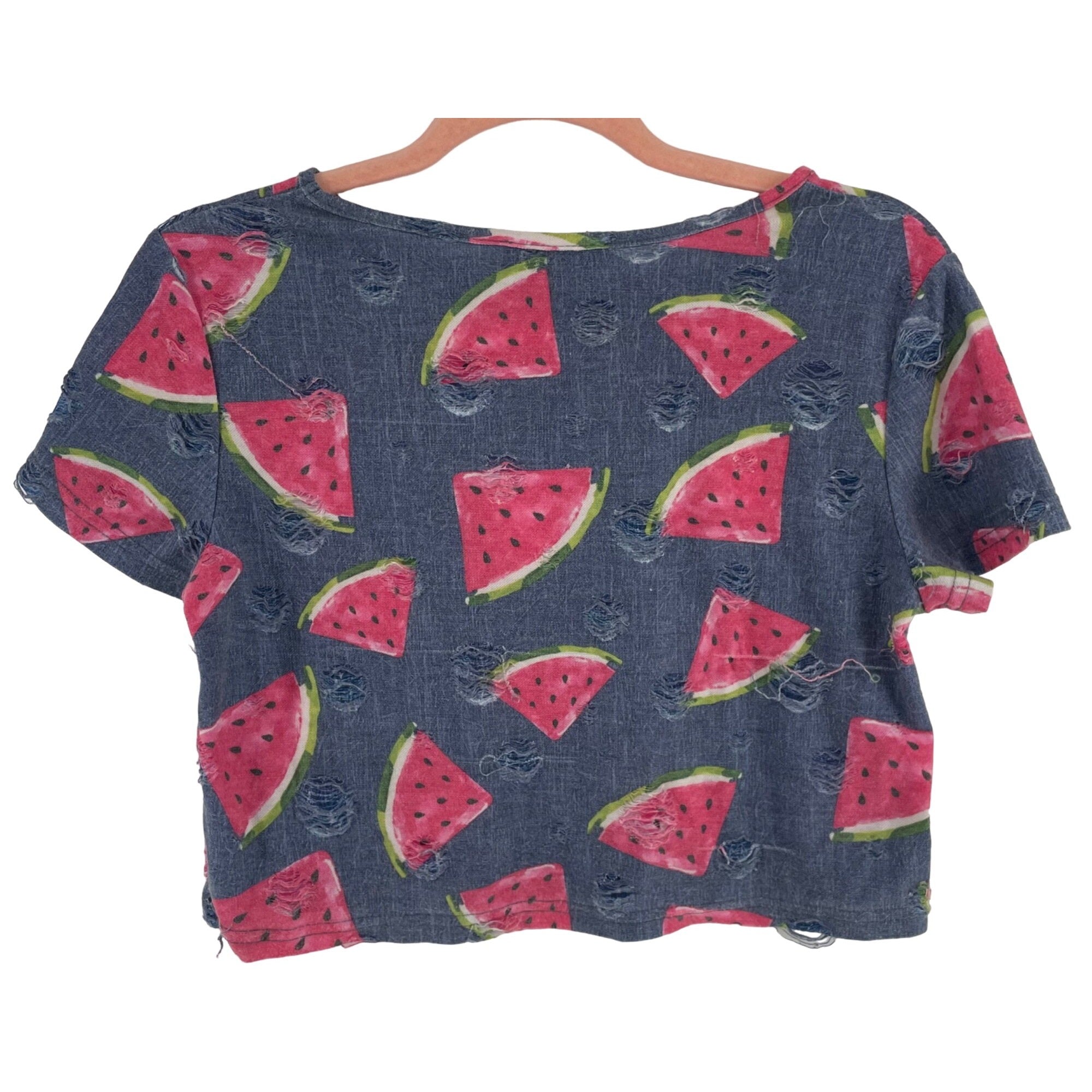 Shein Women's Size Small Blue/Pink/Green Watermelon Print Crop Top