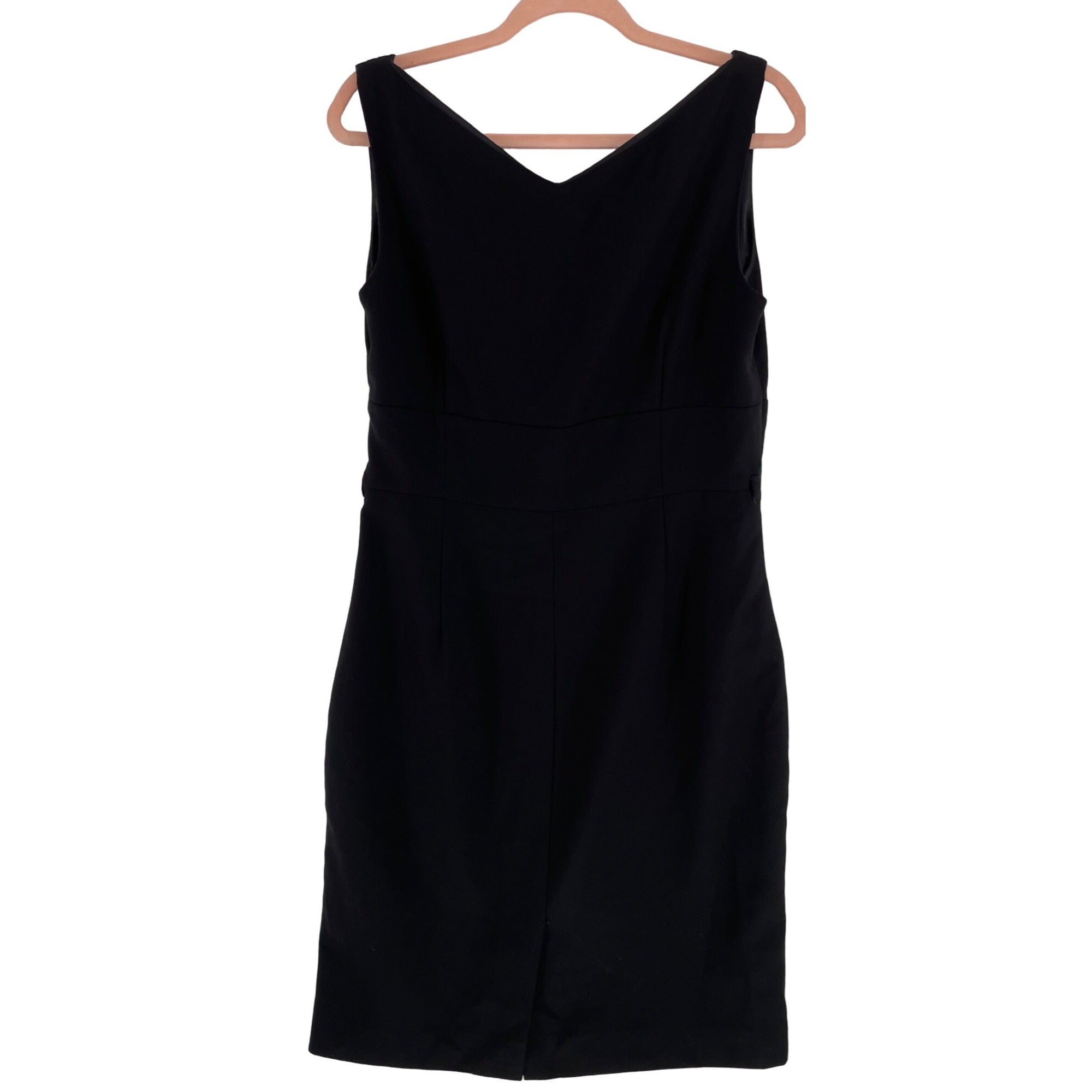 Hobbs Women's Size 14 Black Sleeveless V-Neck Wool Shift Dress