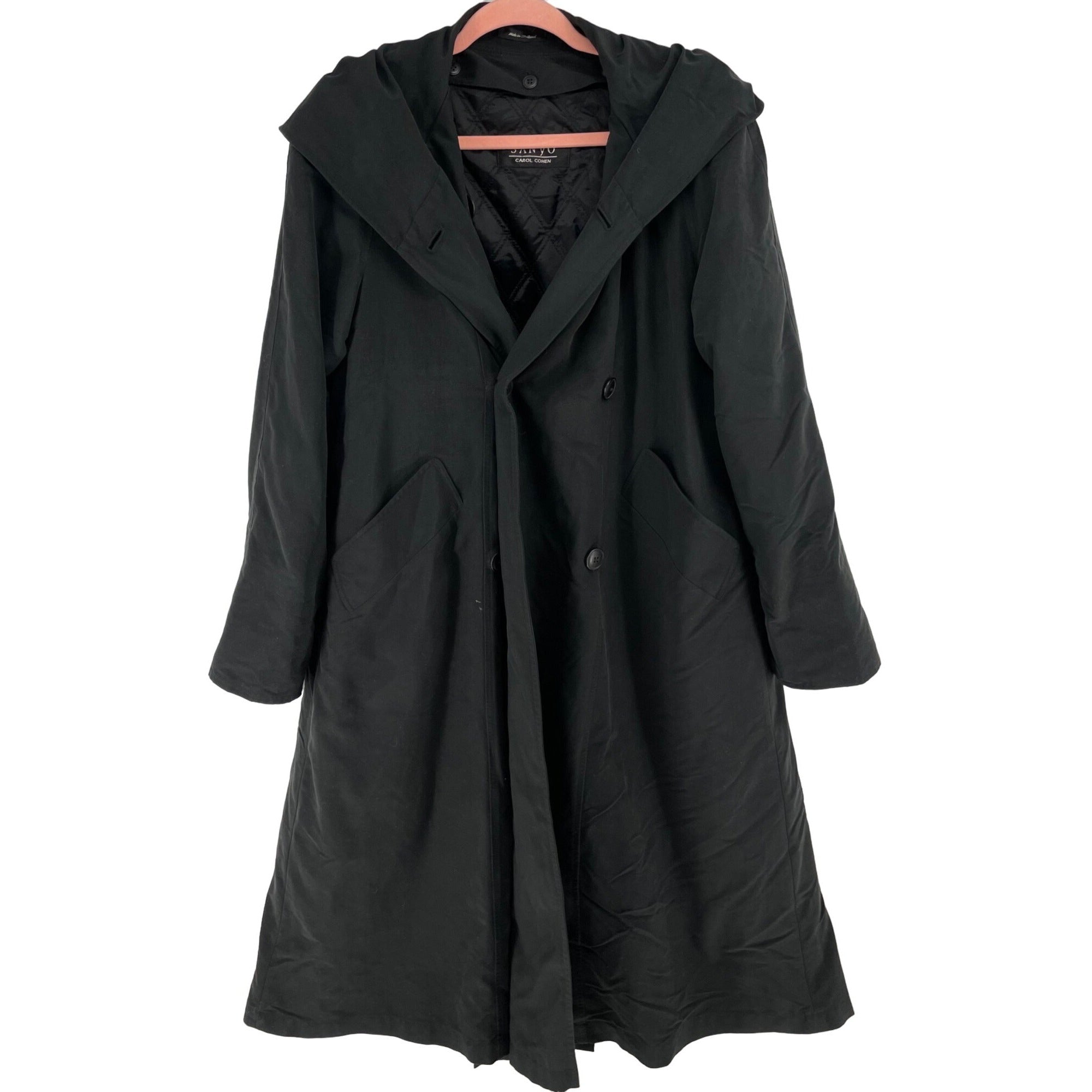 Sanyo Carol Cohen Women's Size Large Black Hooded Trench Coat