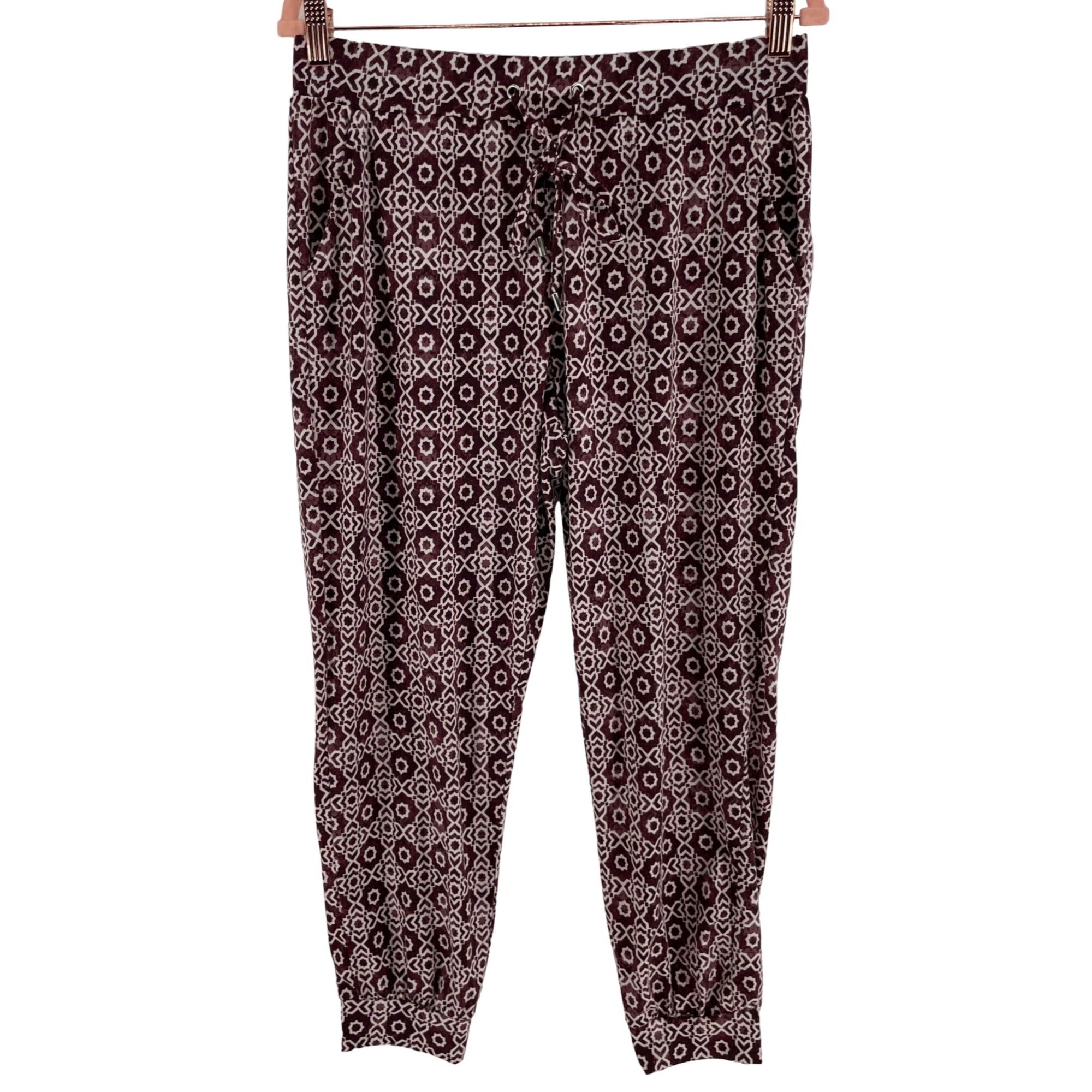 Primark Women's Size 10 Burgundy/White Elastic Stretch Band Drawstring Pants