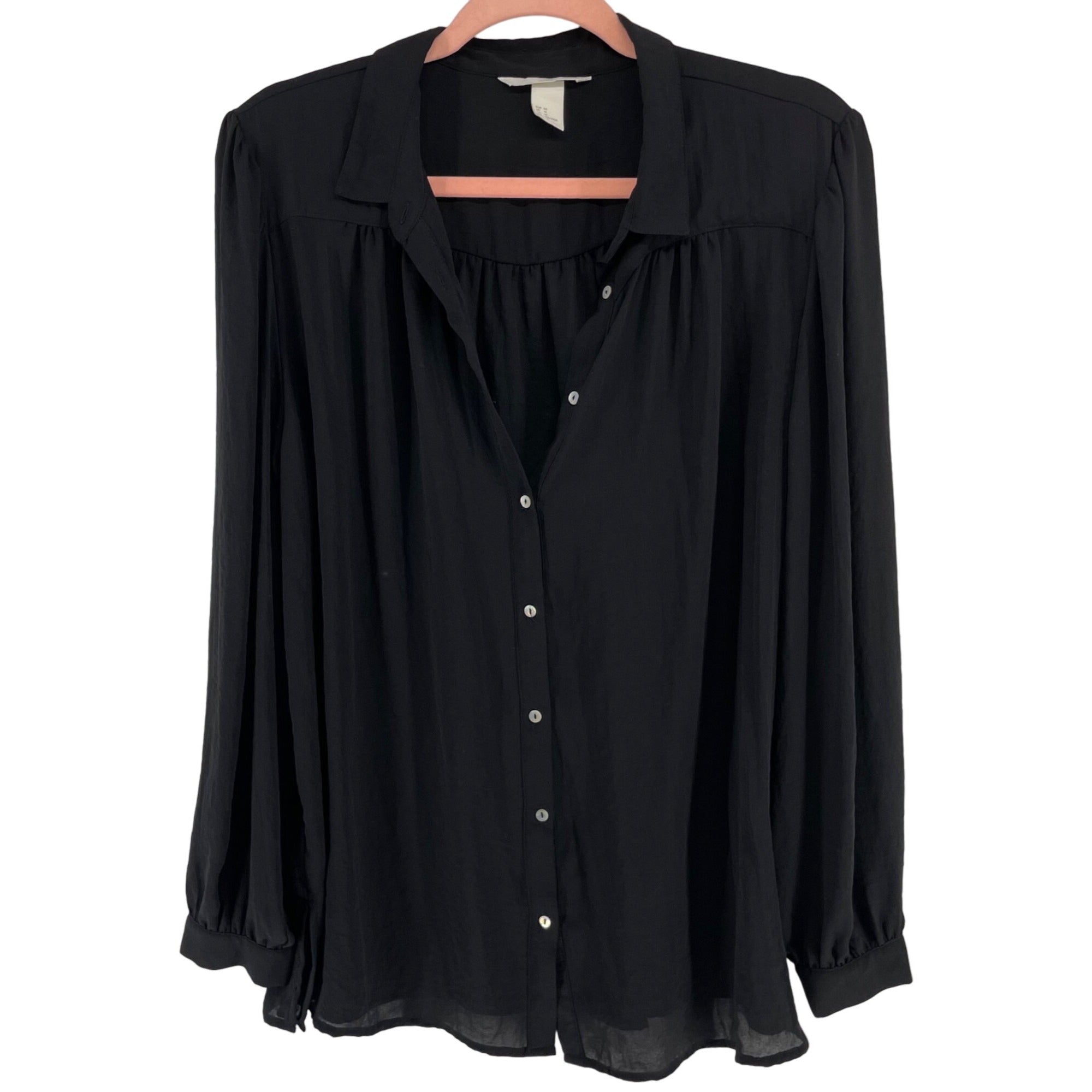 H&M Women's Size 14 Black Long-Sleeved Button-Down Blouse