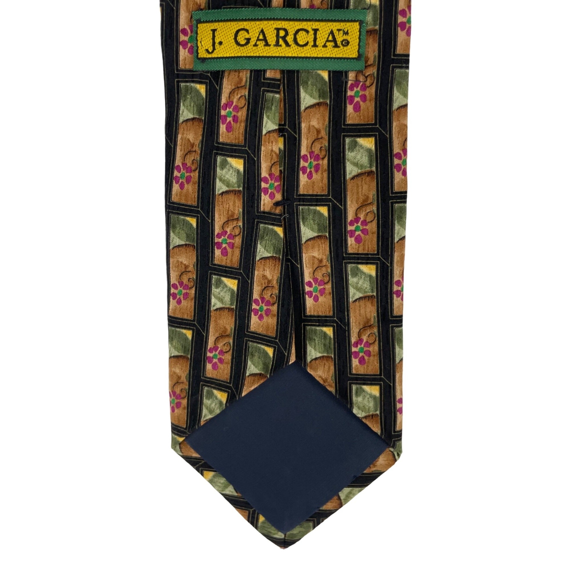 J. Garcia Men's Black/Orange/Yellow 100% Silk Floral Motif Dress Tie