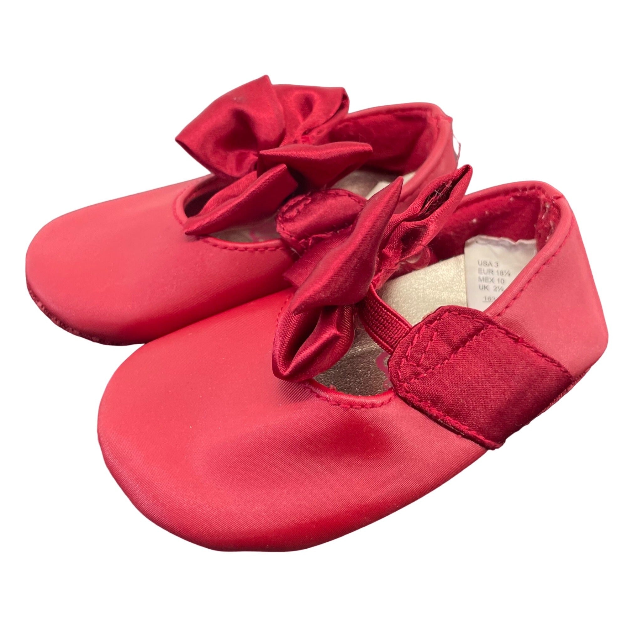 Teeny Toes Girl's Size 3T Red Flat Shoes W/ Satin Bows