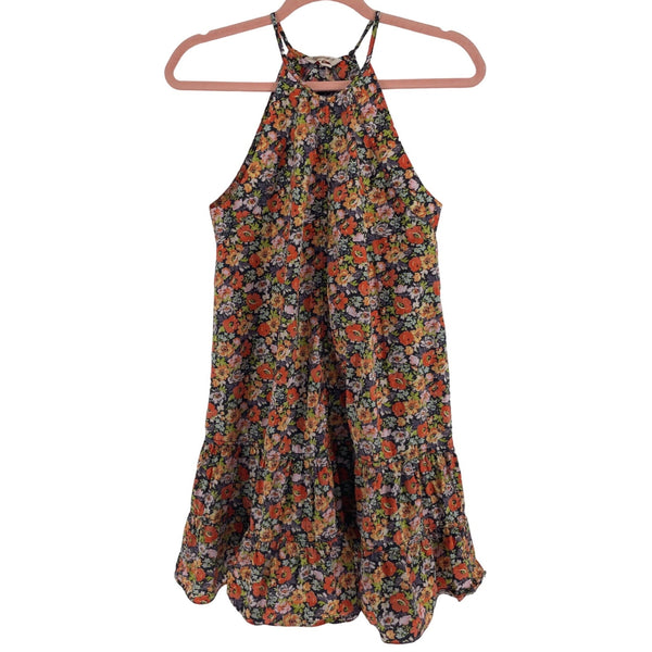 Rebecca Taylor Women's Size 0 (Small) Orange/Multi-Colored Floral Spaghetti Strap A-Line Midi Dress