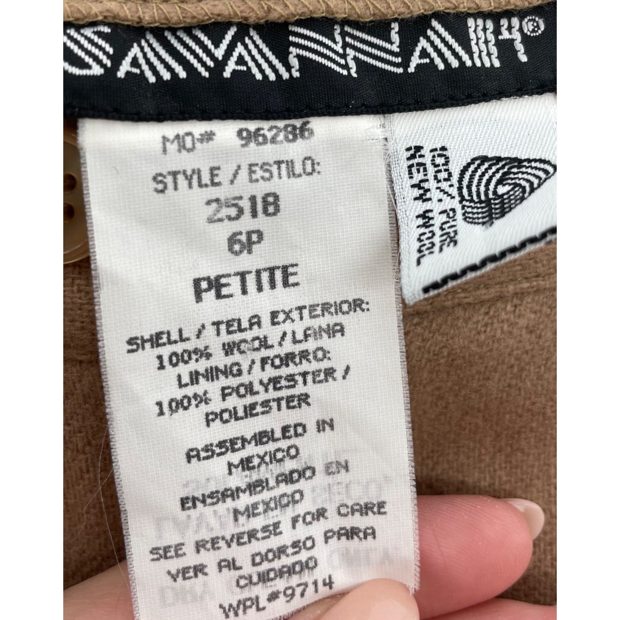 Vintage Savannah Women's Size 6P Camel Light Brown Wool Straight-Leg Pleated Slacks