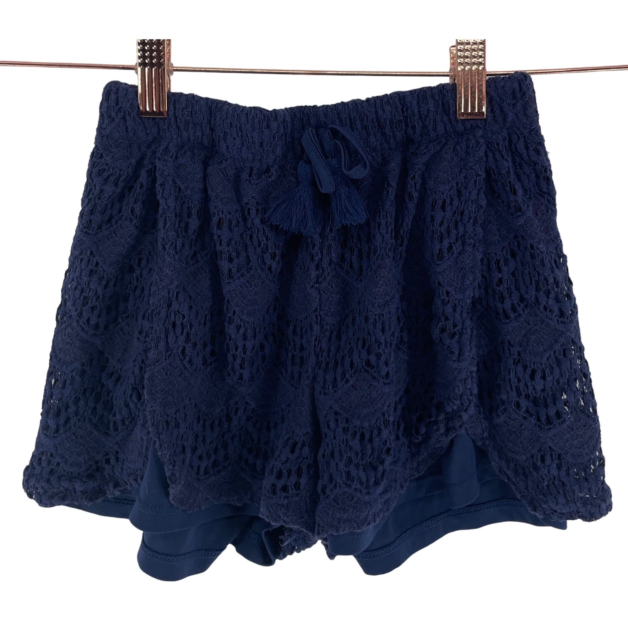 Jessica Simpson Girl's Size Large 14/16 Navy Blue Lace Shorts W/ Elastic Fringe Tassel