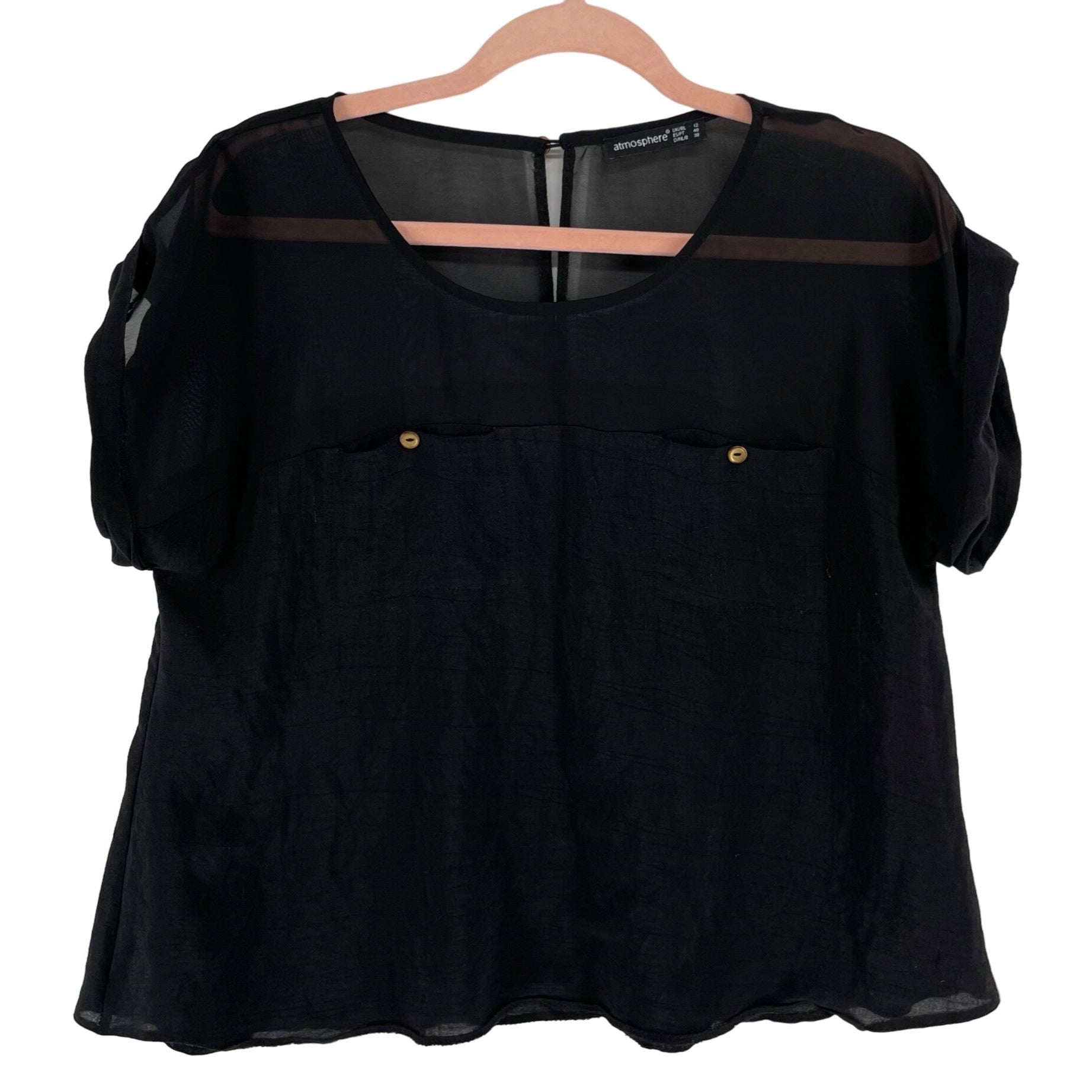 Atmosphere Women's Size 8 Black Sheer Short-Sleeved Blouse