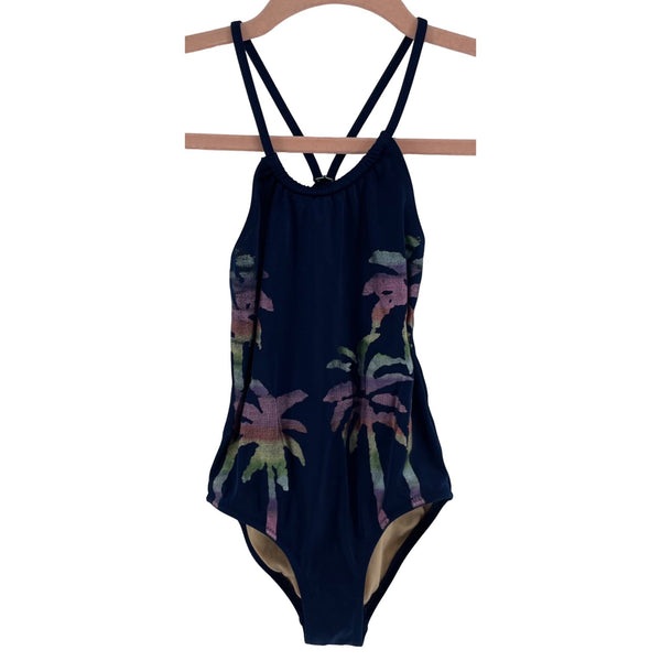 Crewcuts Girl's Size 4-5 Navy/Multi-Colored Palm Tree Print Swimsuit