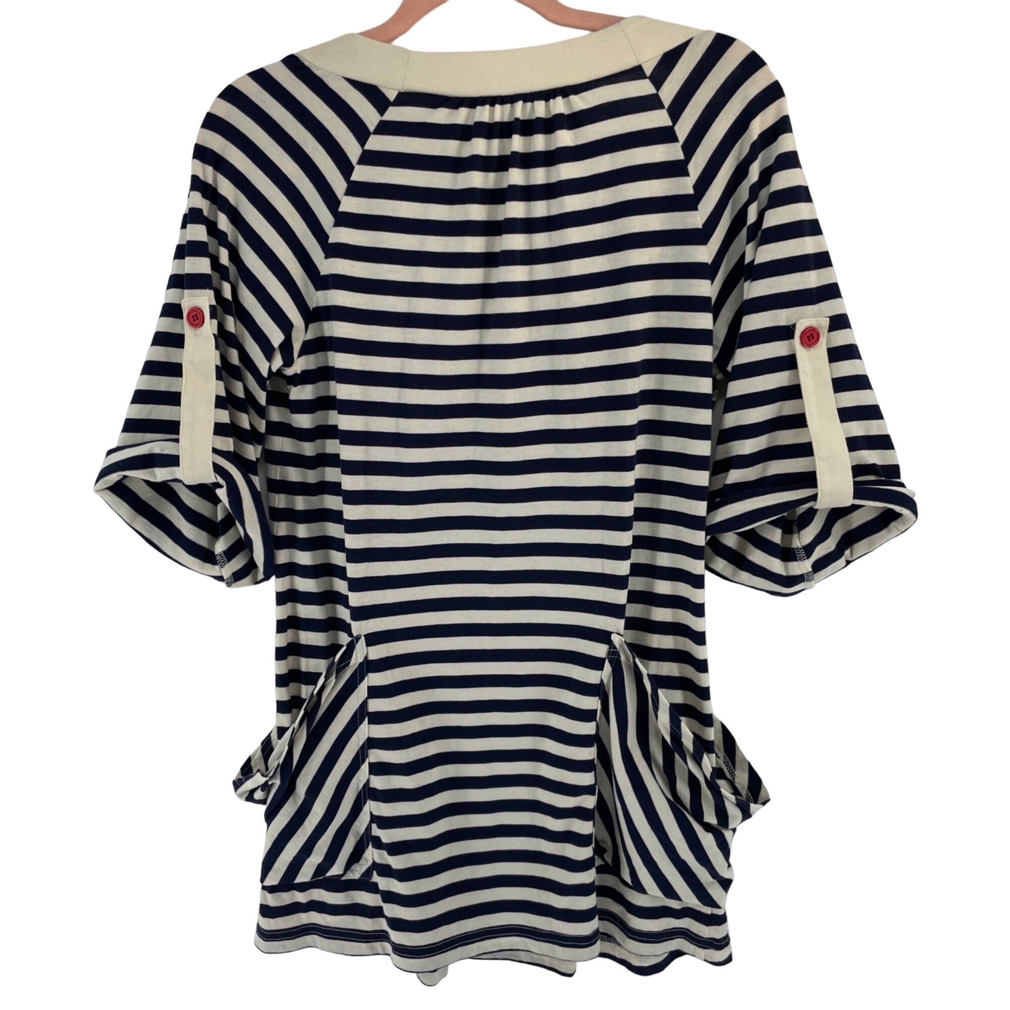 Nanette Lepore Women's Size XS Navy/Cream/Red Striped Beach Cover-Up W/ Pockets