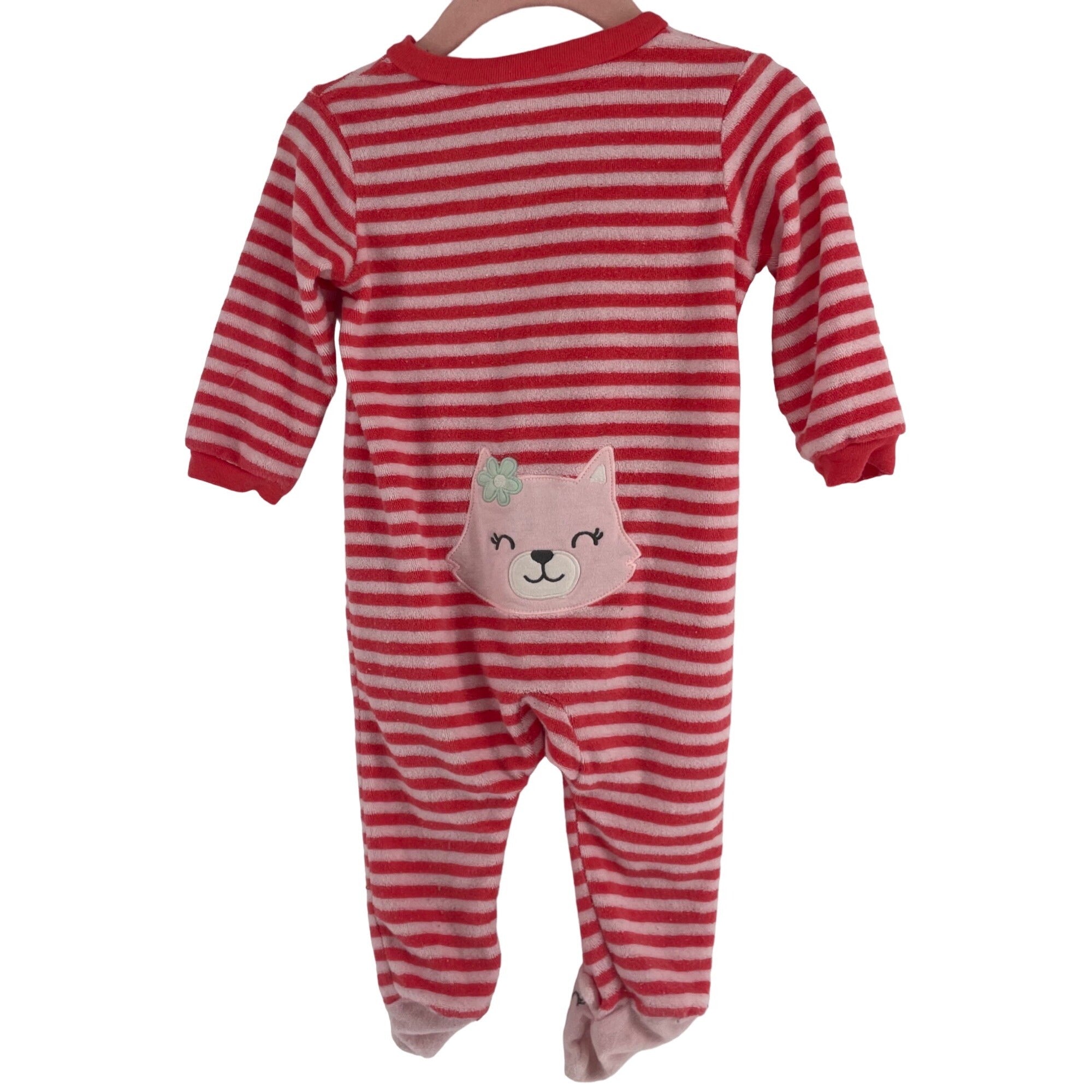 Carter's Baby Girl's Size 6 Months Pink Striped Fox Print Pajama Footie