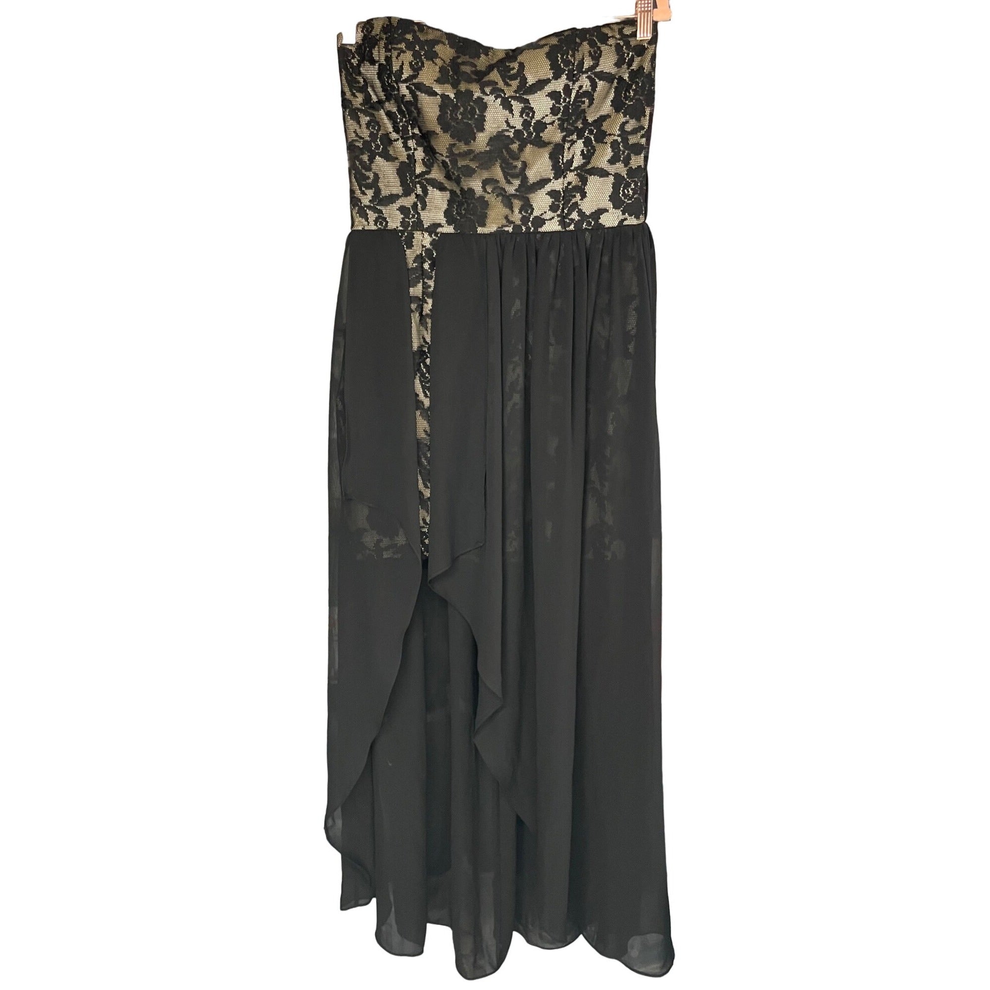 La Scala Women's Size XL Black/Tan Lace Top Sleeveless Maxi Dress