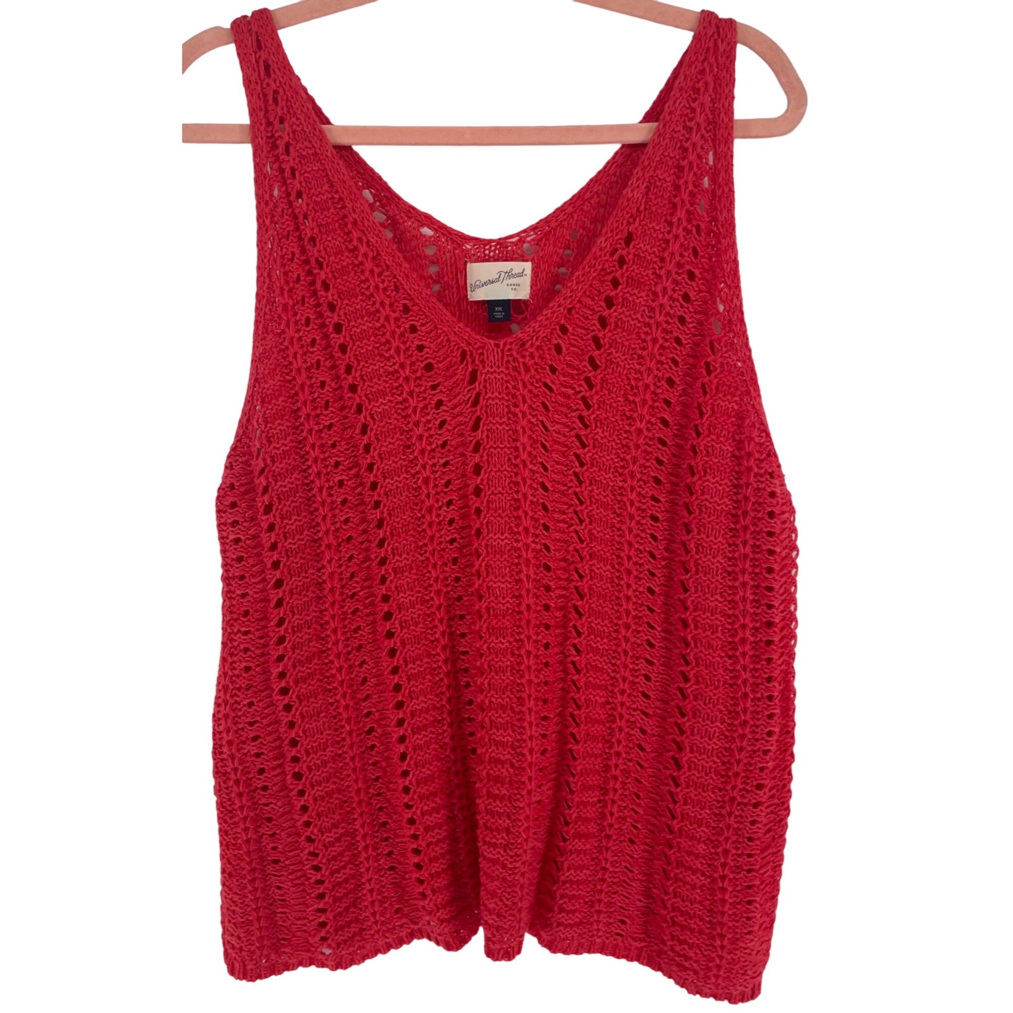 Universal Thread Women's Size XXL Coral Pink Sheer Mesh Sleeveless Knitted Tank