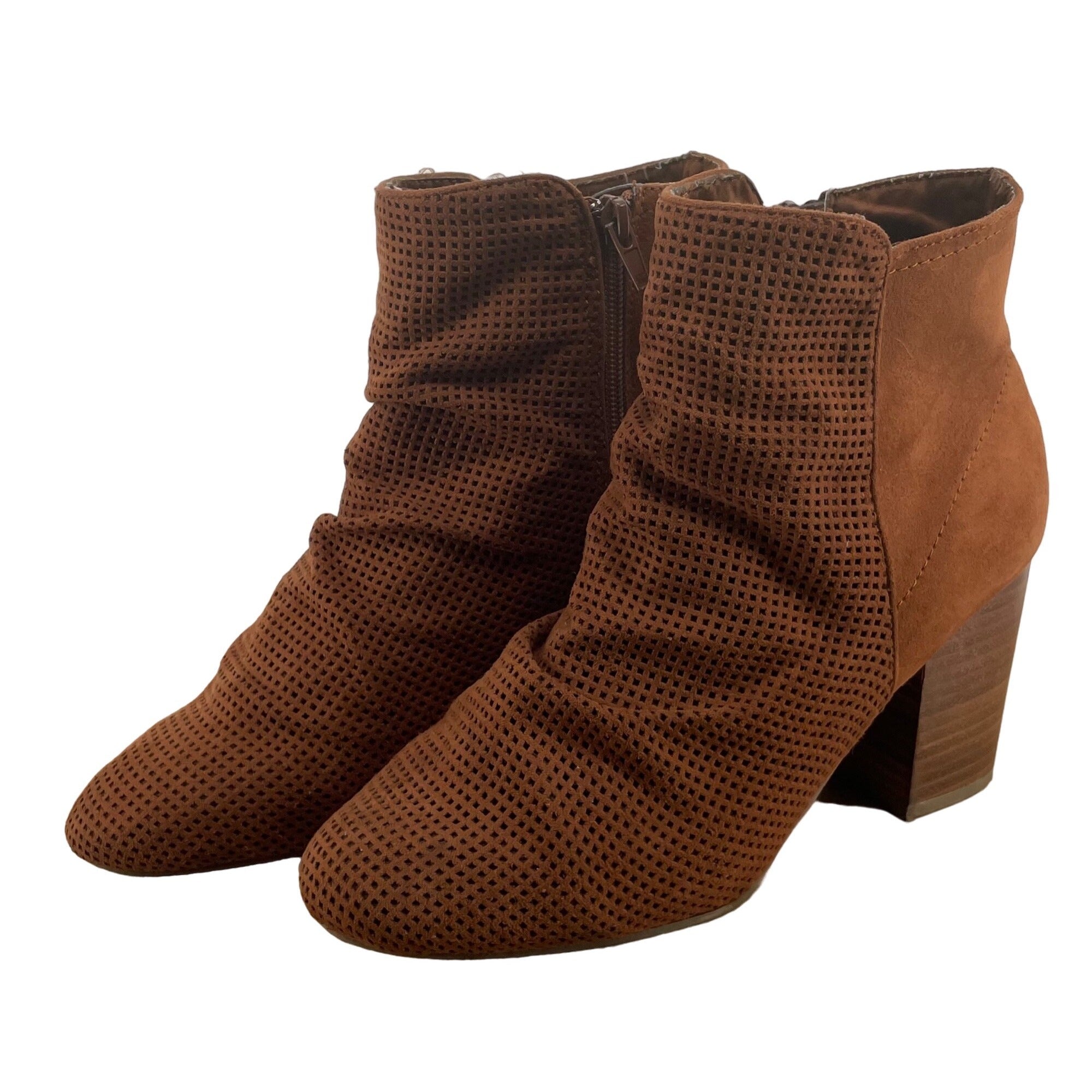 MIA Shoes Women's Size 8.5 Brown Mesh Suede Zip-Up Fleur Bootie