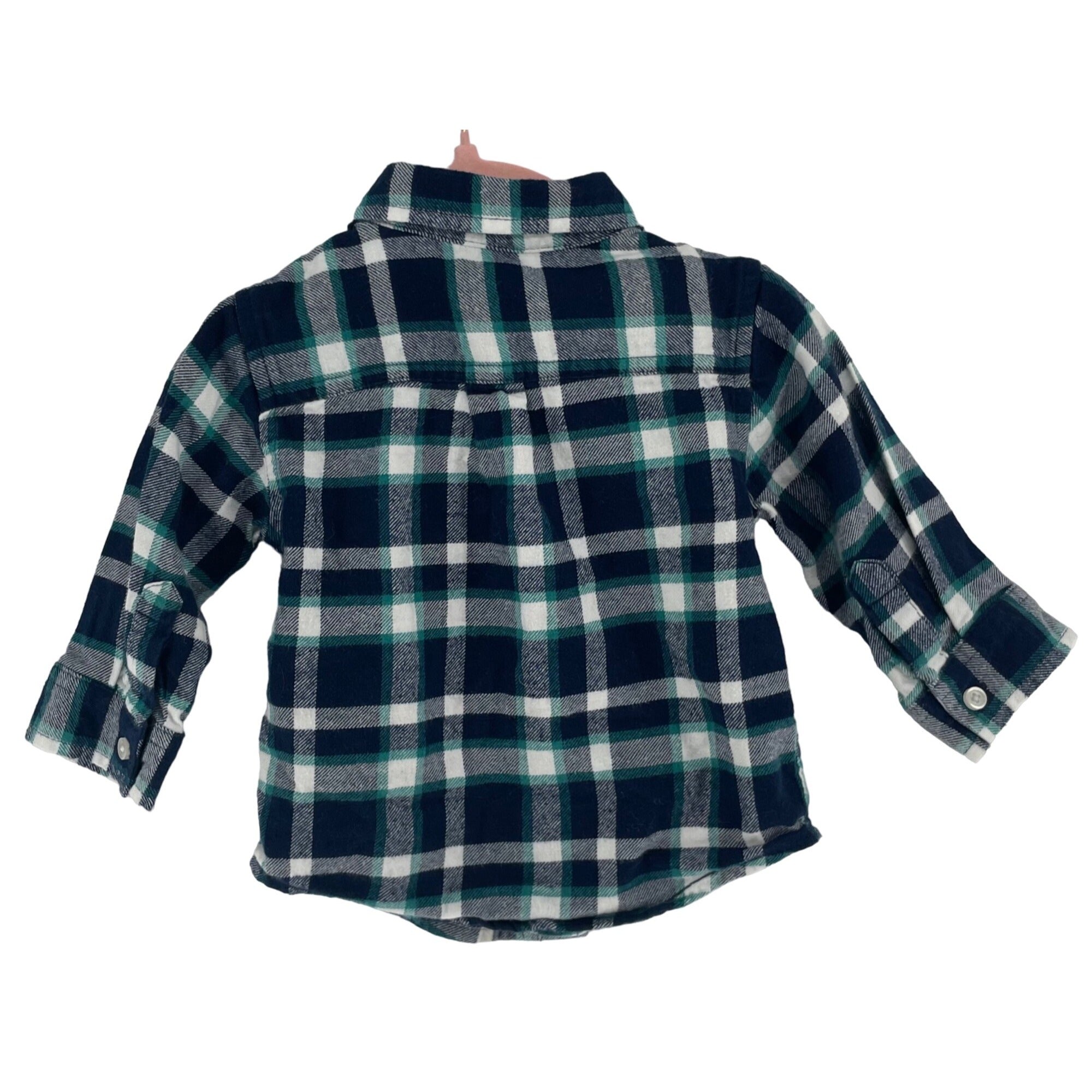 Gymboree Boy's Baby Size 6-12 Months Navy/Green/White Plaid Flannel Button-Down Top