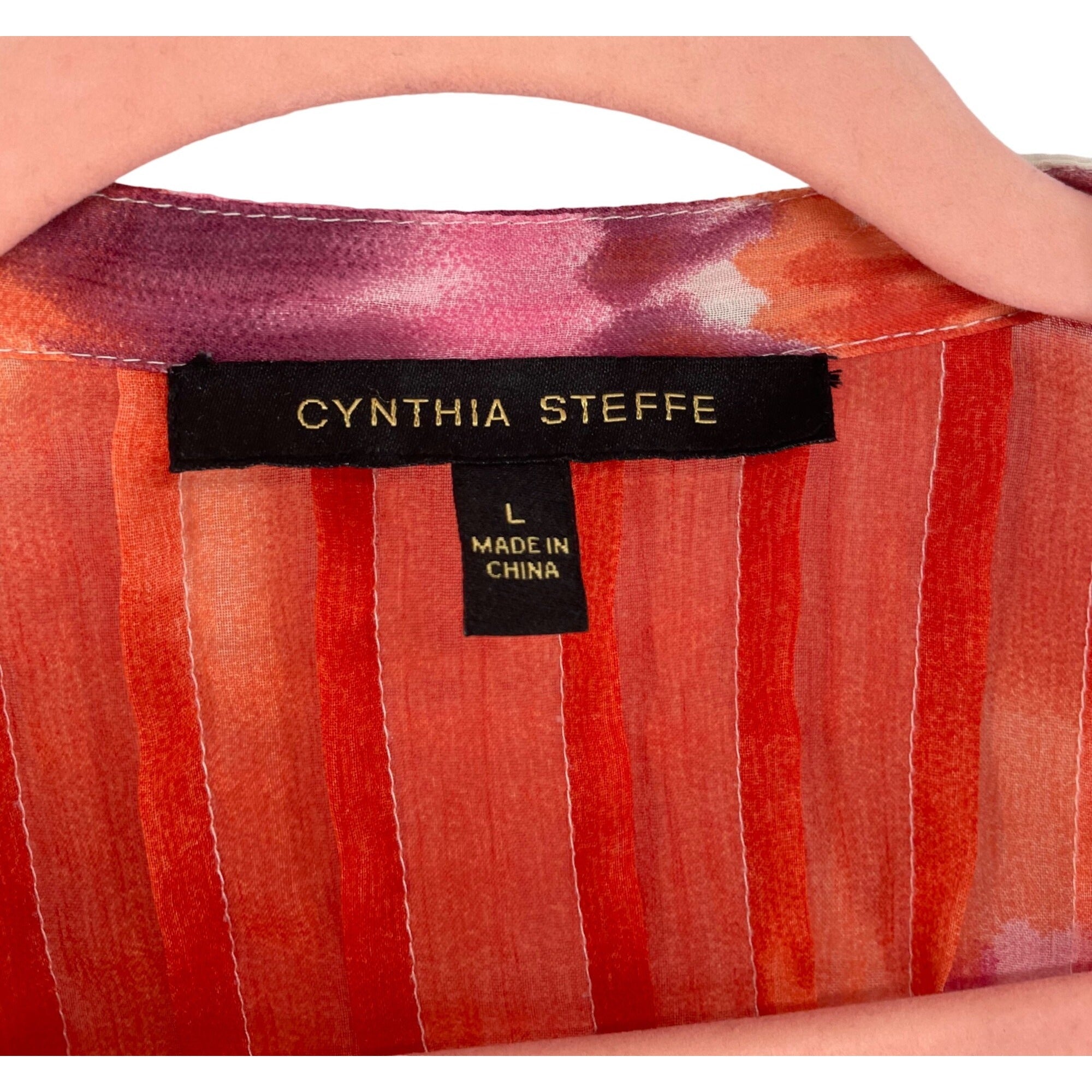 Cynthia Steffe Women's Size Large Purple, Orange & Fuchsia Sheer Button-Down Blouse