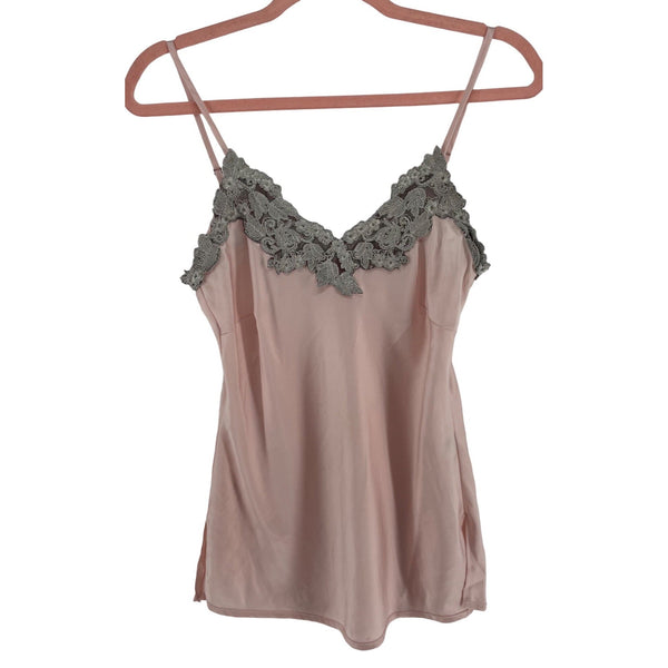 Women's Size Small Light Pink Satin Spaghetti Strap Cami W/ Gray Lace Detailing