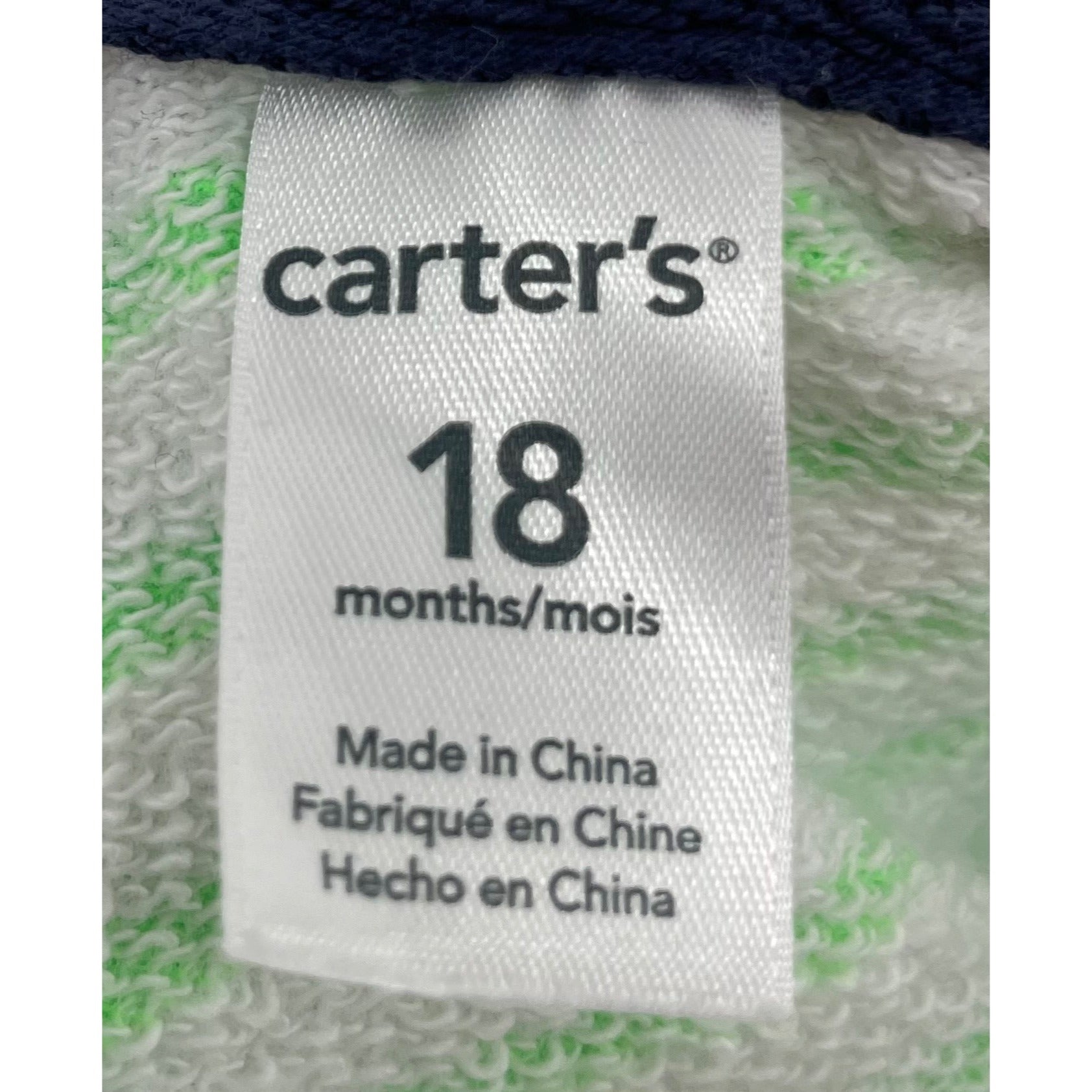 Carter's Boy's Size 18 Months White & Green Striiped Hoodie Zip-Up Jacket