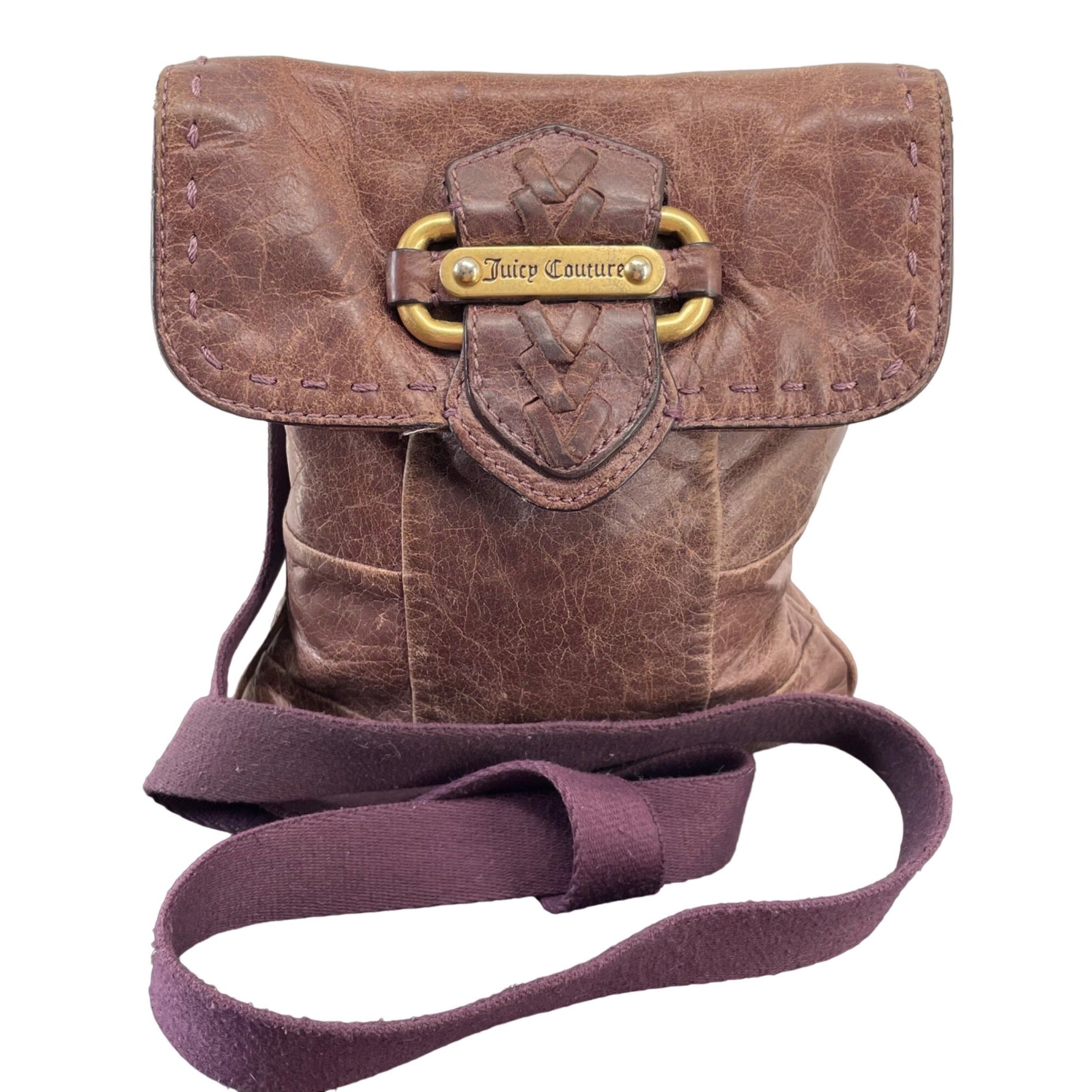 Juicy Couture Women's Brown Leather Bag W/ Purple strap.