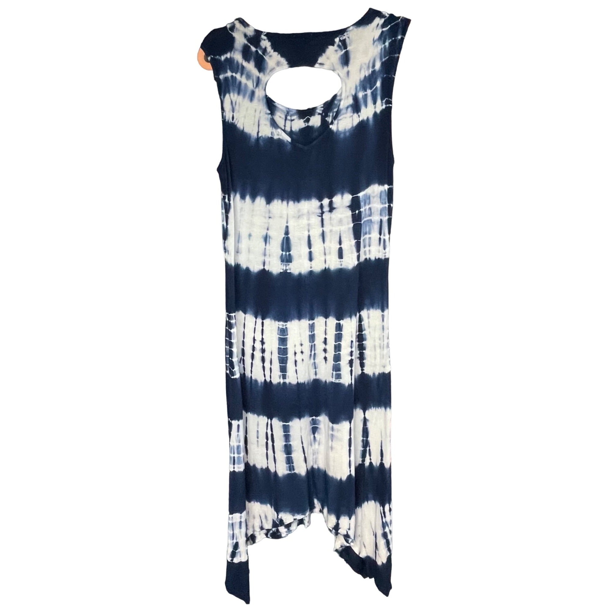 Sunday Women's Size Medium Navy Blue & White Sleeveless Tie Dye Stretchy Dress