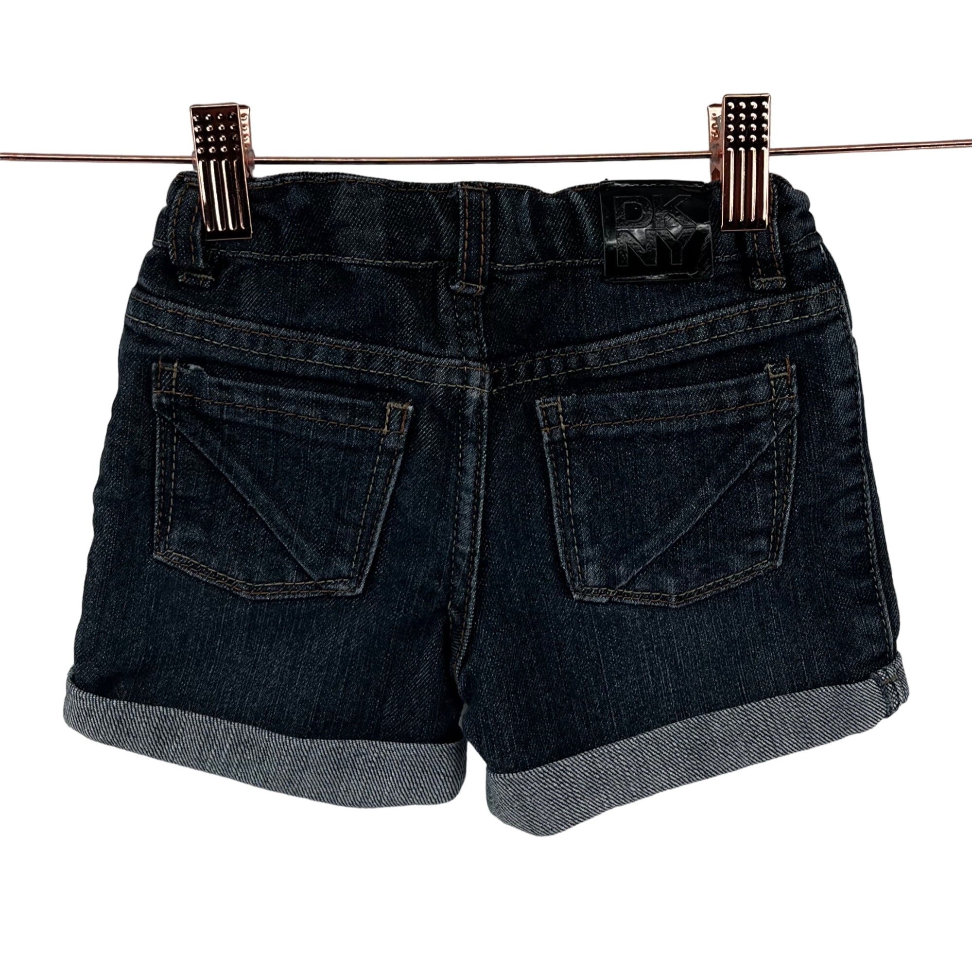 DKNY Girl's Size 2T Whiskered Dark Blue Jean Denim Roll-Up Shorts