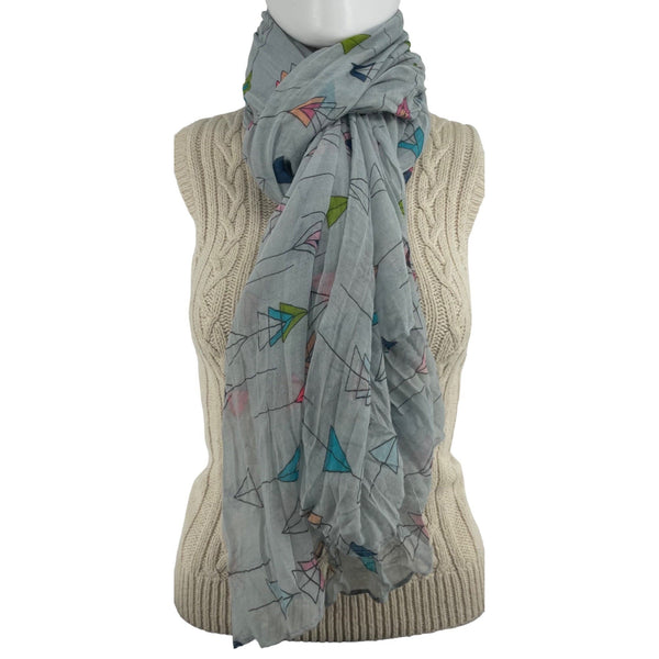 NWOT Women's Grey & Multi-Colored Triangle Print Sheer Crinkle Scarf