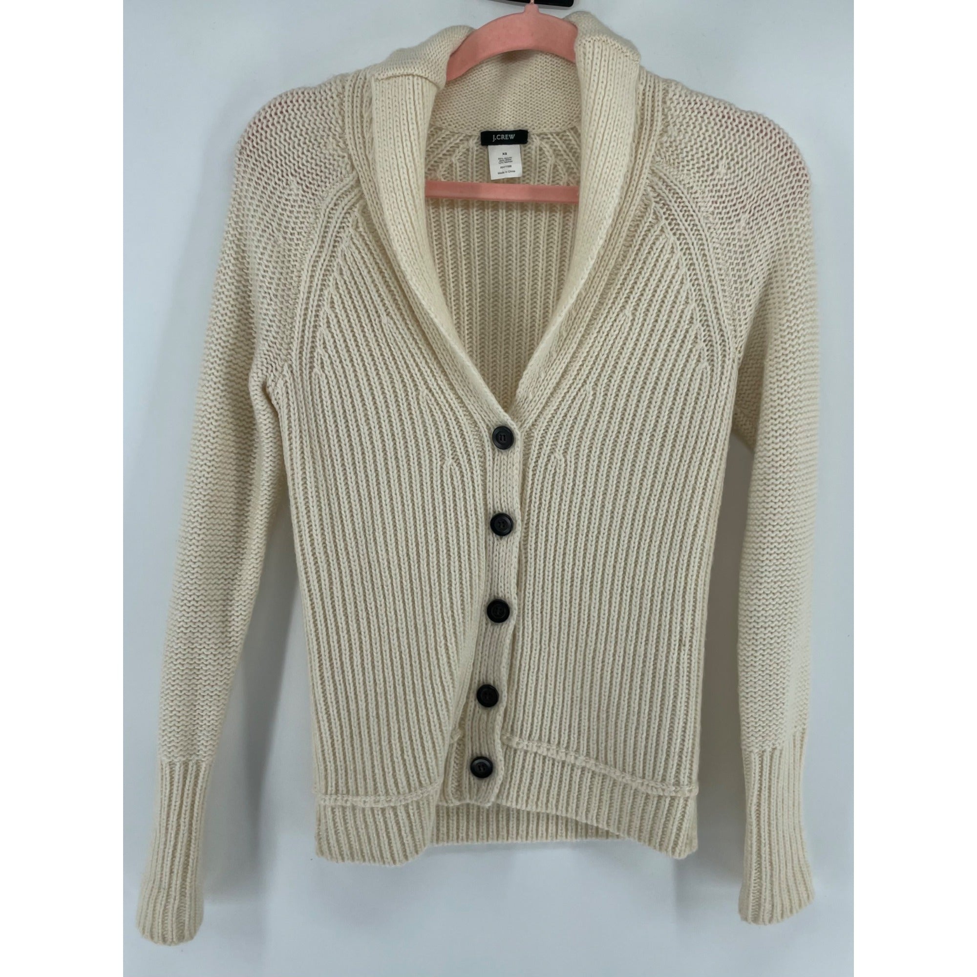 J. Crew Women's Size XS V-Neck Button-Down Wool Blend Cream Knit Sweater