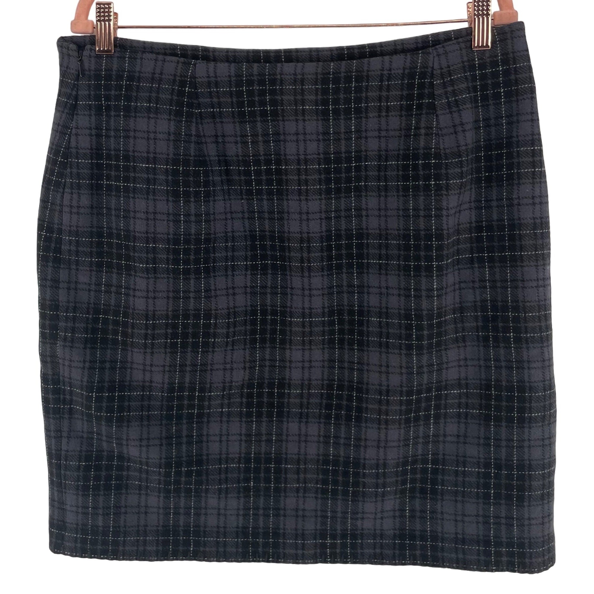 Eddie Bauer Women's Size 12 Black & Grey Plaid Wool Blend Mini Skirt