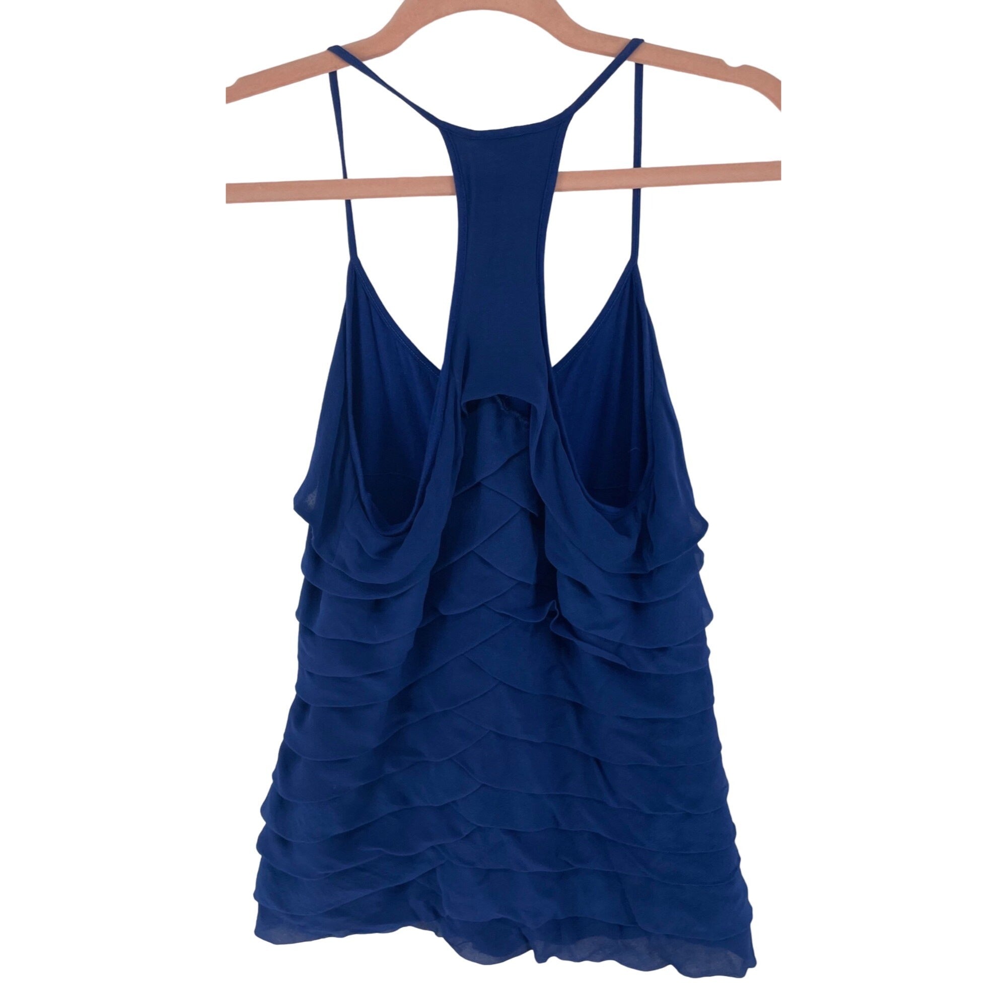 Club Monaco Women's Size Small Cobalt Blue Spaghetti Strap Tier Ruffled Top