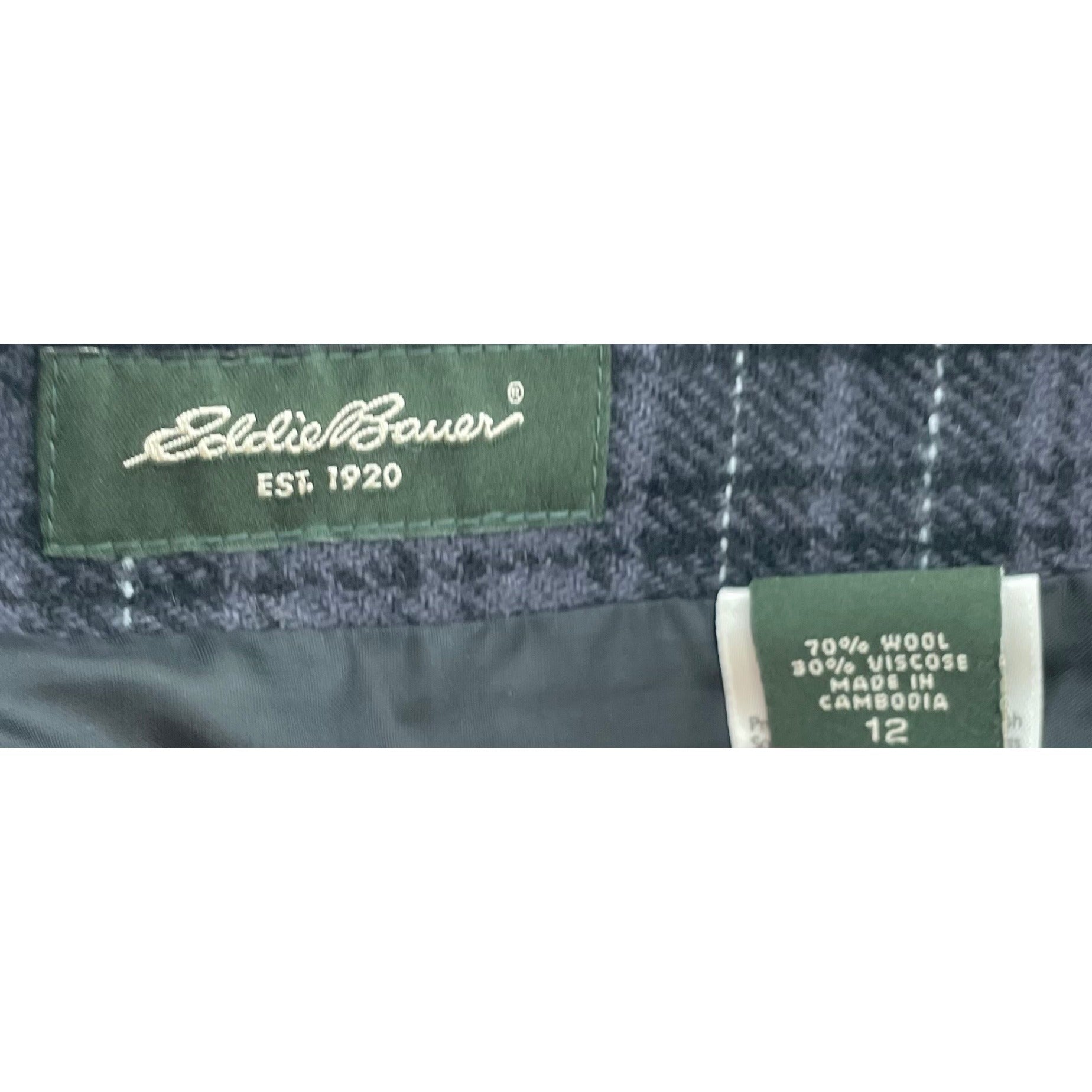 Eddie Bauer Women's Size 12 Black & Grey Plaid Wool Blend Mini Skirt