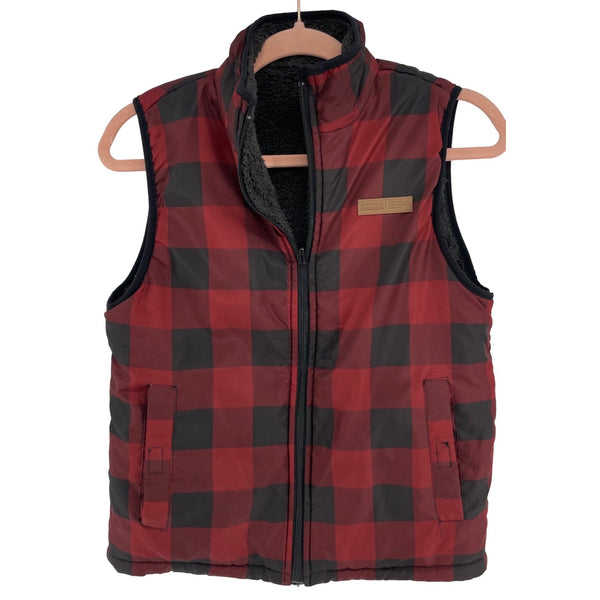 David Bitton Buffalo Kid's Unisex Size Medium Red & Black Checkered Puffer Vest